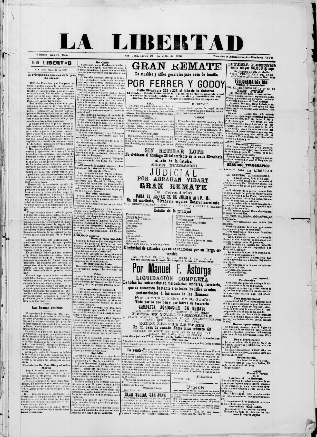 Portada · 22 de Julio de 1895