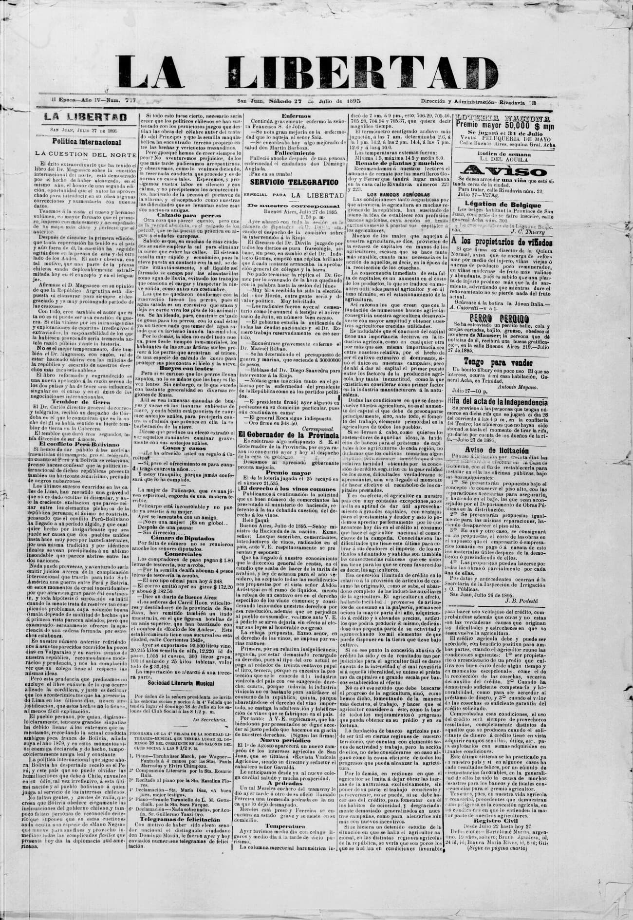 Portada · 27 de Julio de 1895