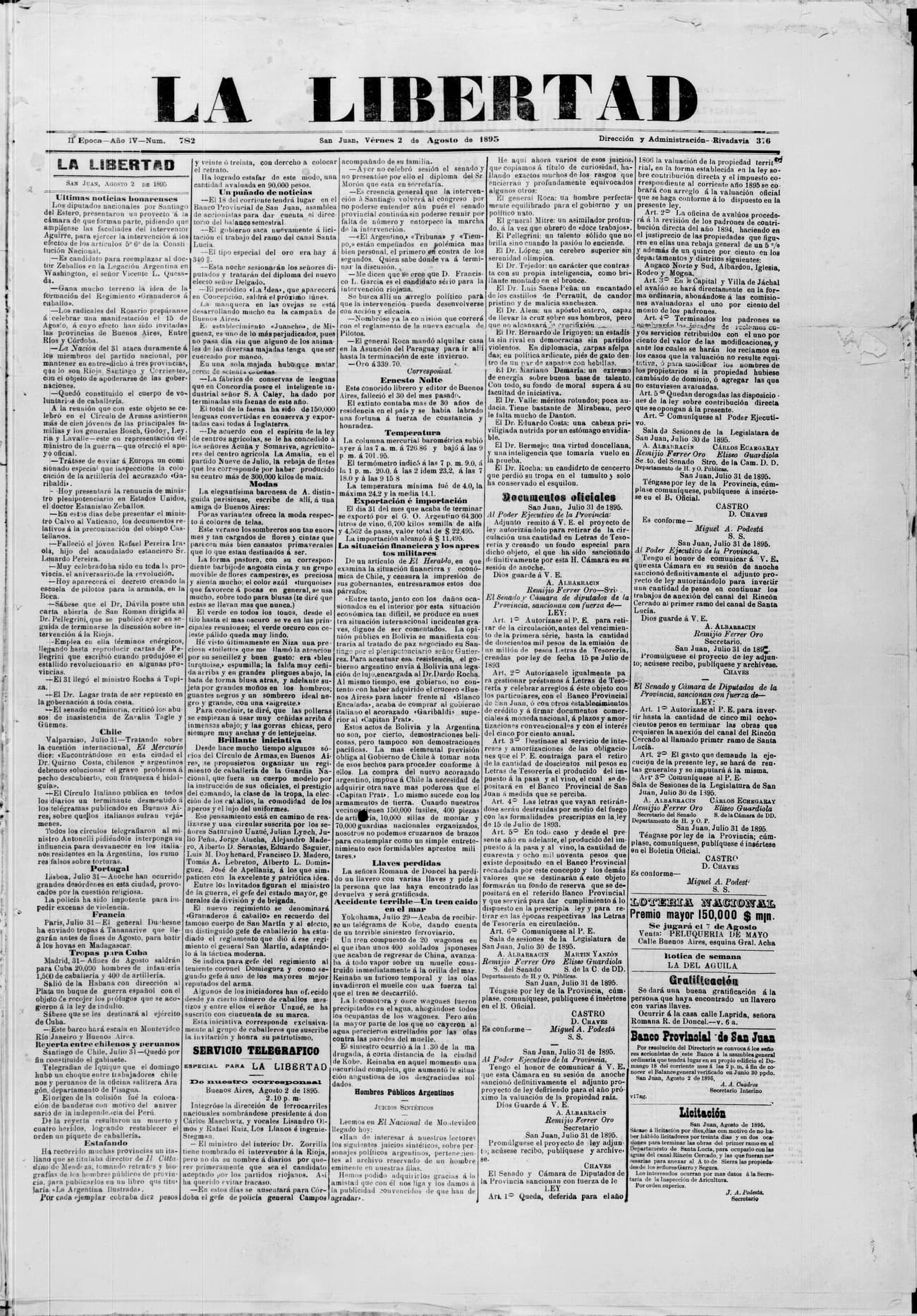 Portada · 2 de Agosto de 1895