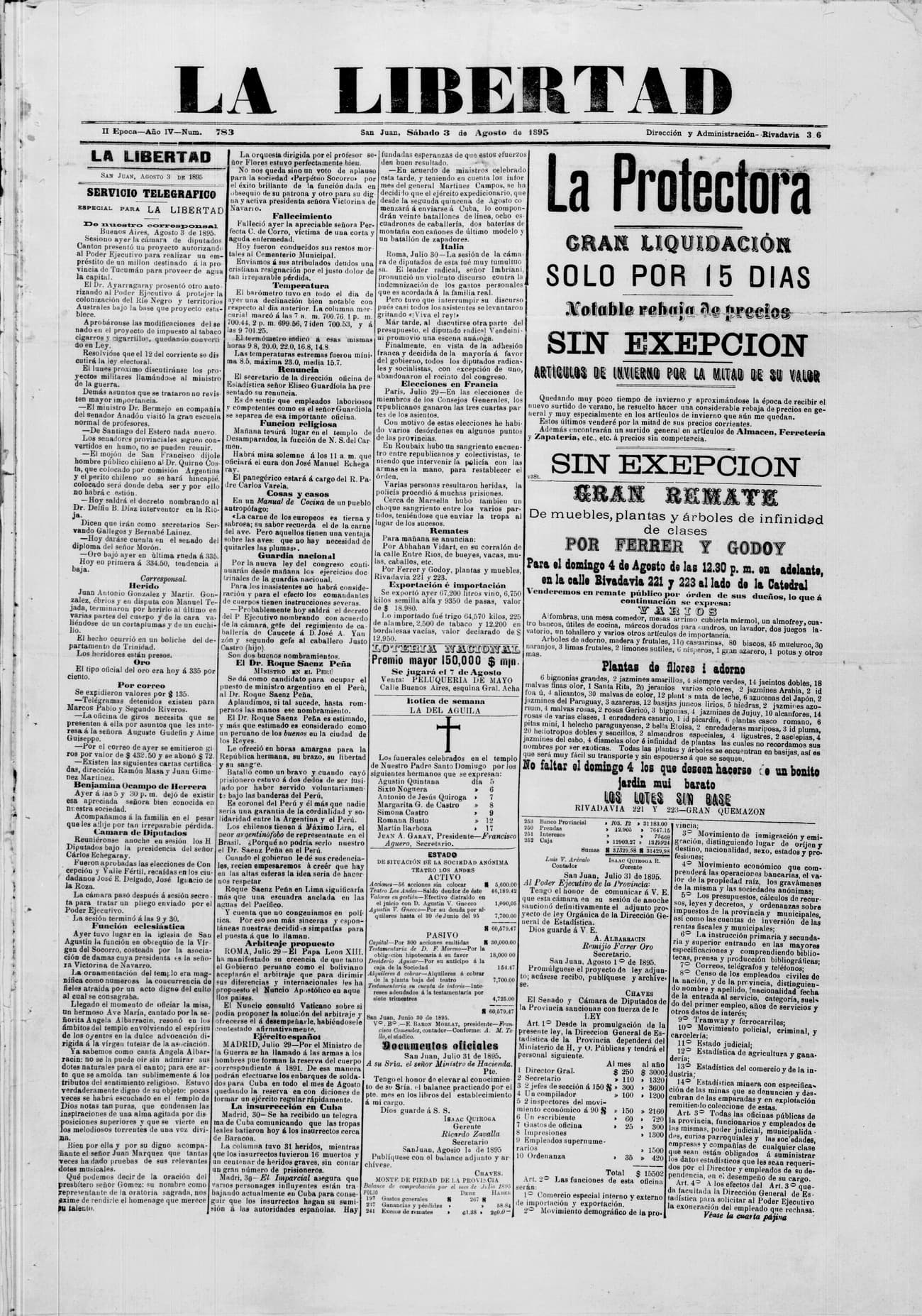 Portada · 3 de Agosto de 1895