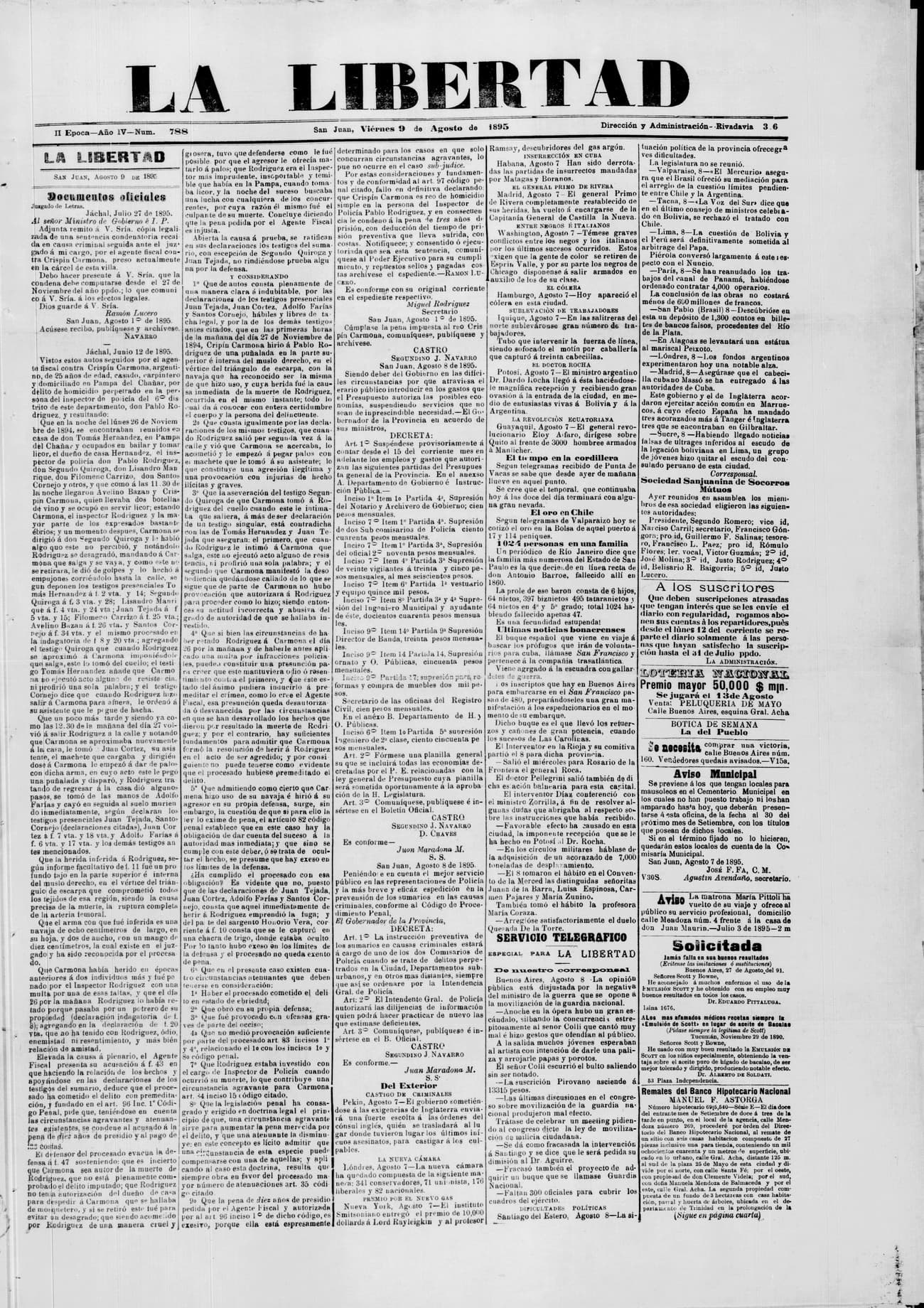 Portada · 9 de Agosto de 1895