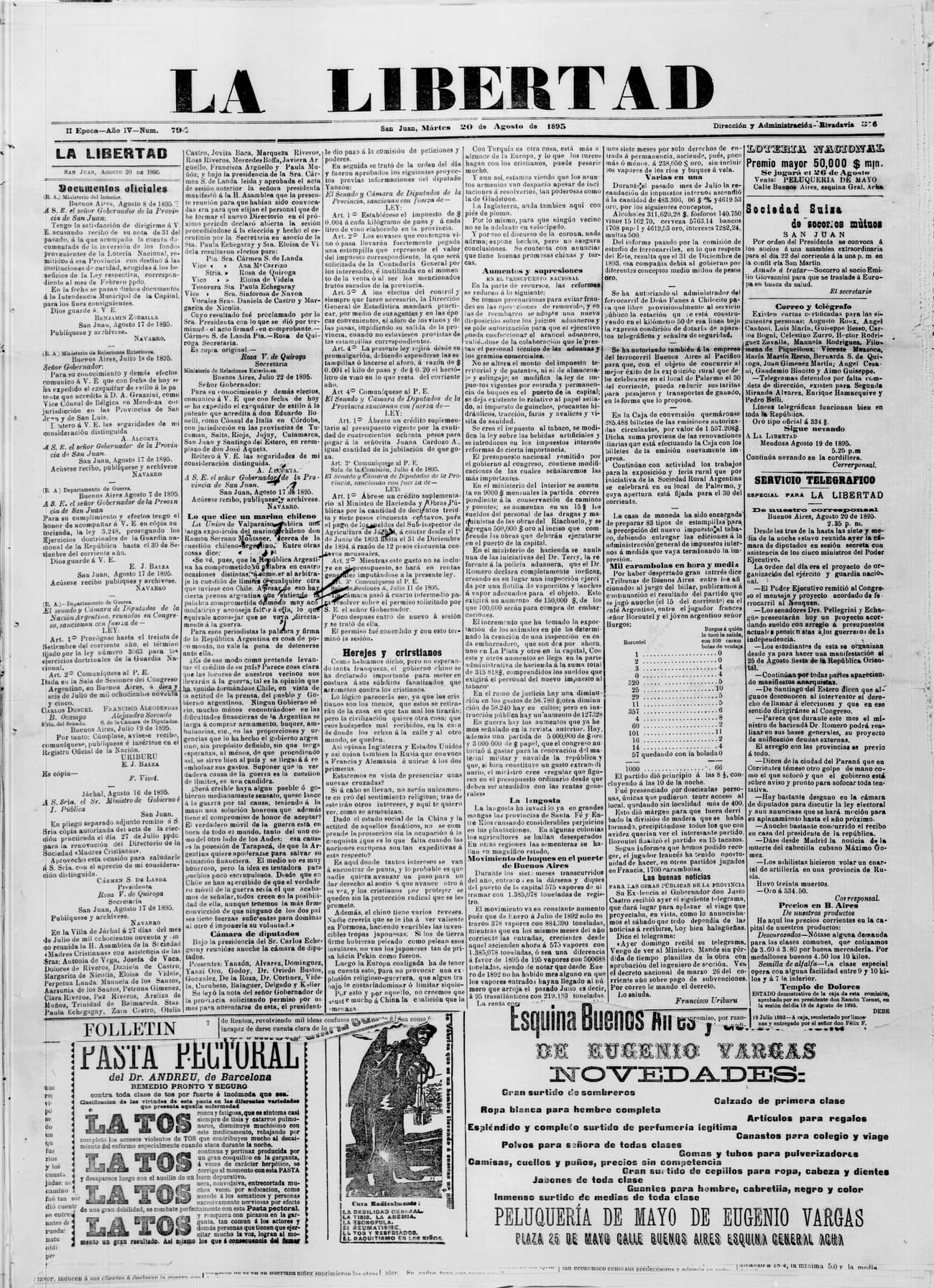 Portada · 20 de Agosto de 1895