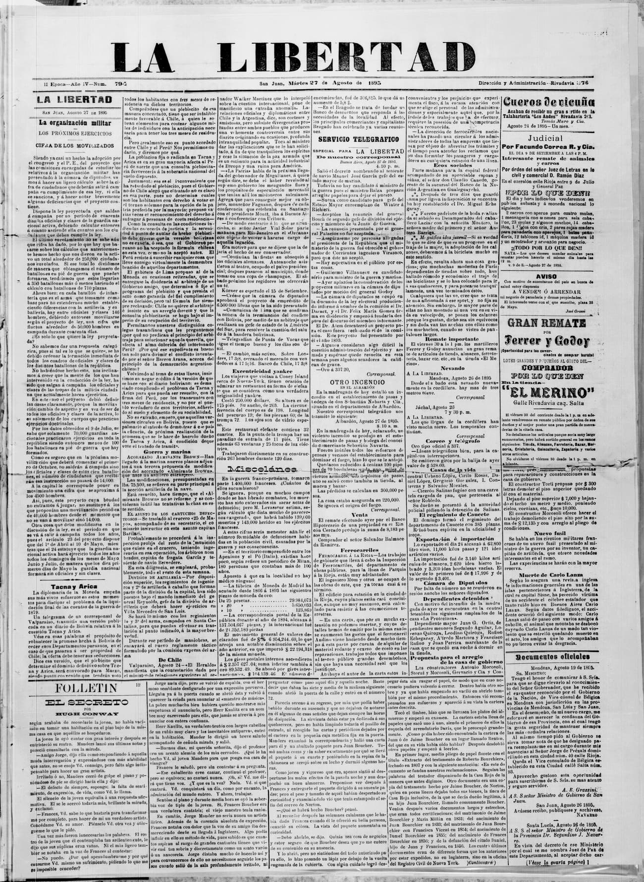 Portada · 27 de Agosto de 1895