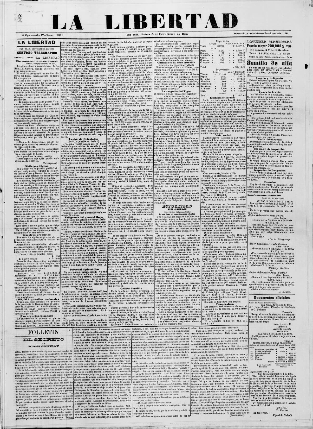 Portada · 5 de Septiembre de 1895