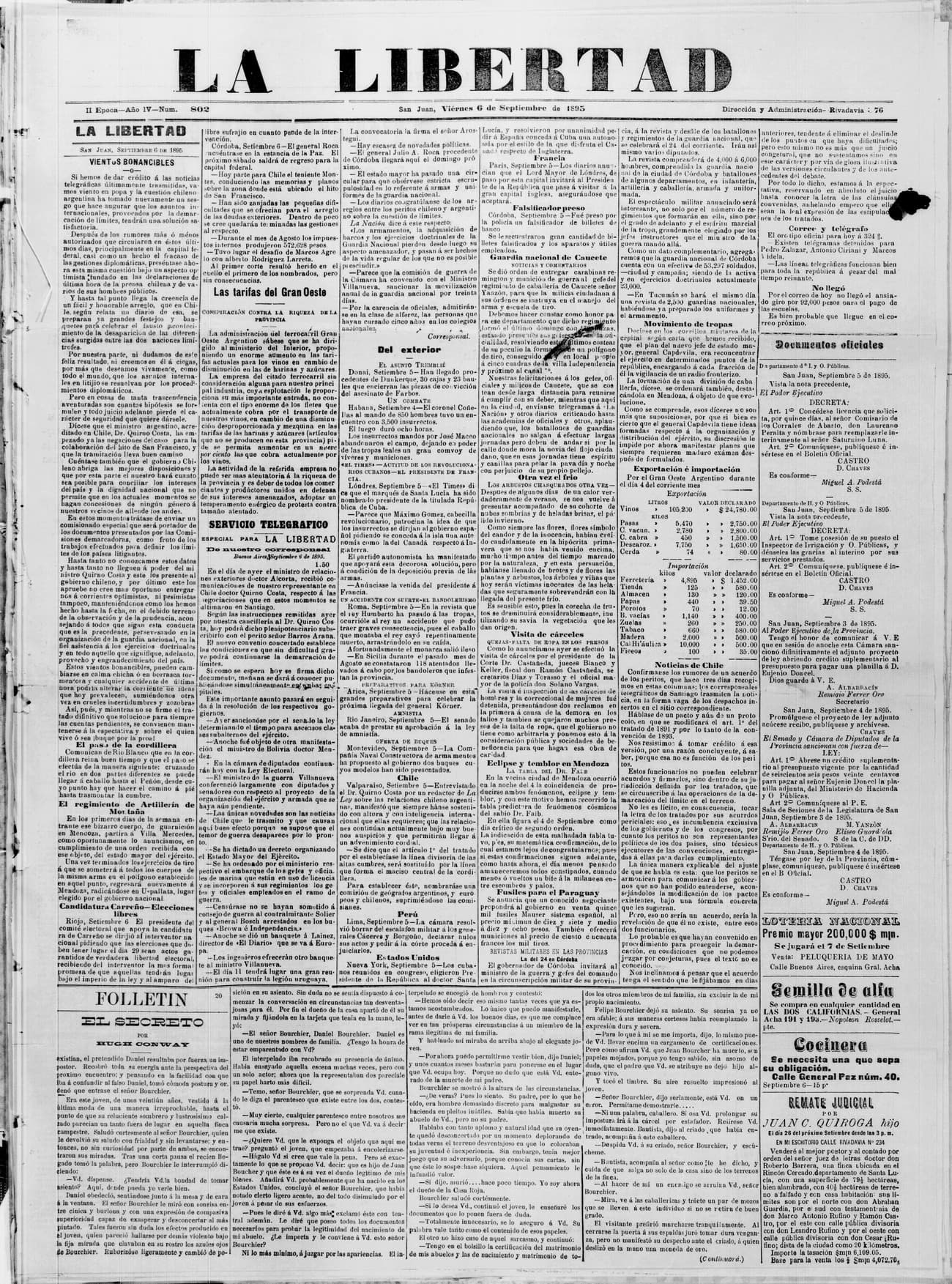 Portada · 6 de Septiembre de 1895