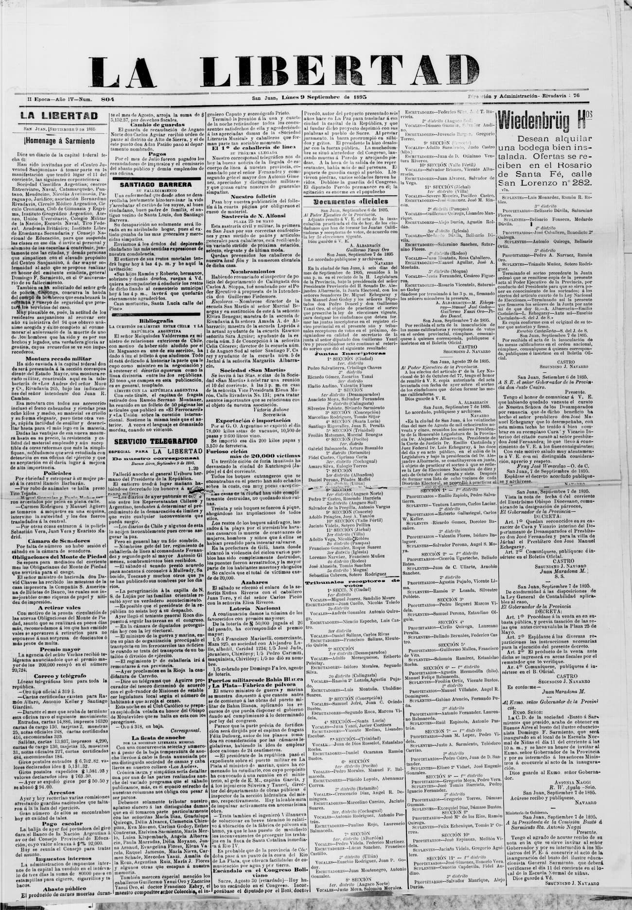 Portada · 9 de Septiembre de 1895
