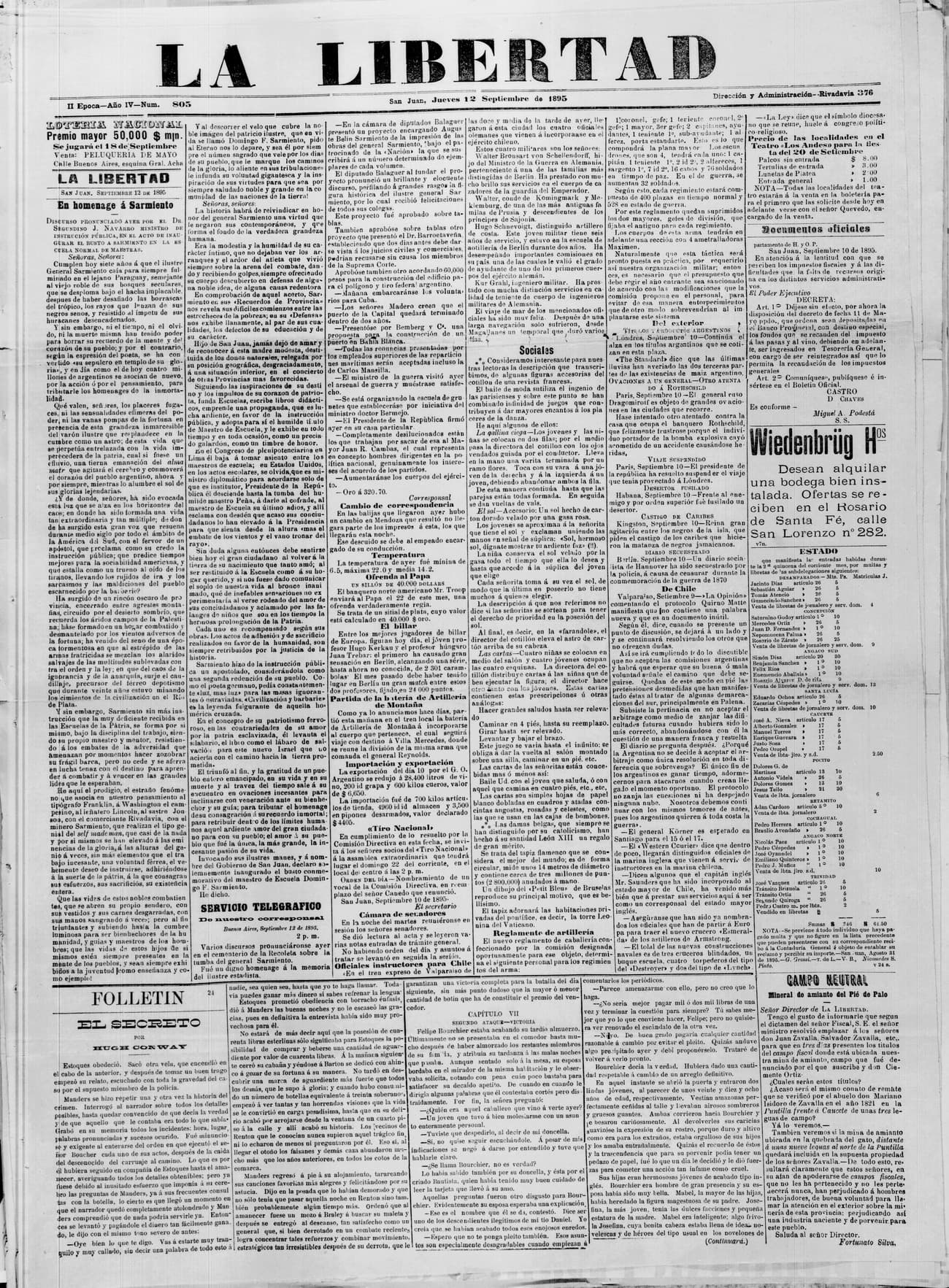 Portada · 12 de Septiembre de 1895