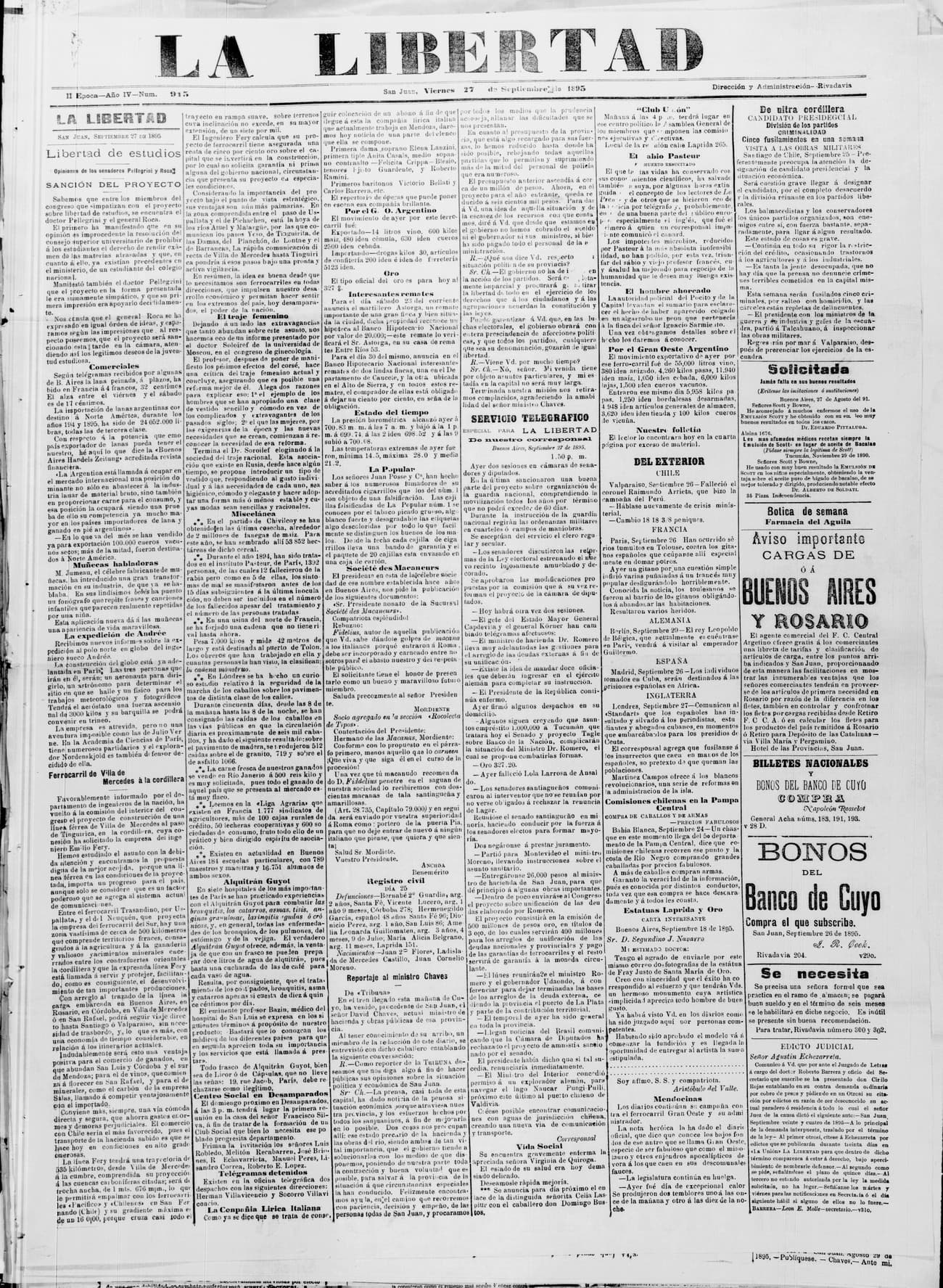 Portada · 27 de Septiembre de 1895