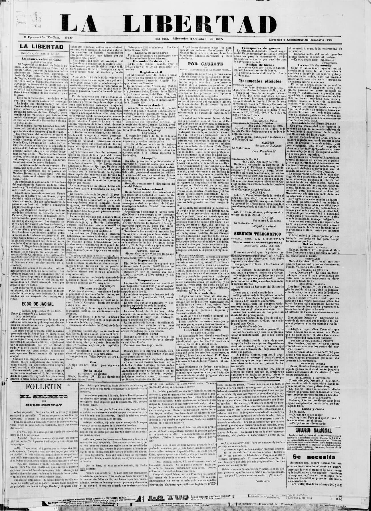 Portada · 2 de Octubre de 1895