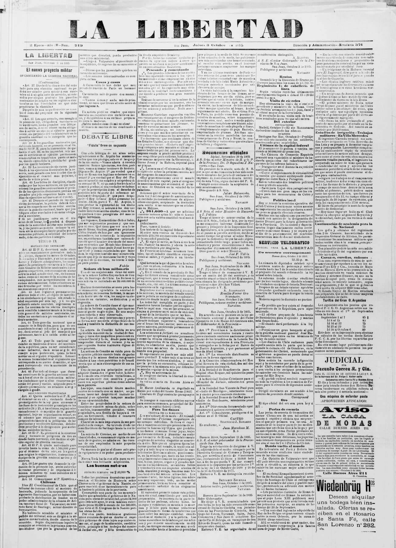 Portada · 3 de Octubre de 1895