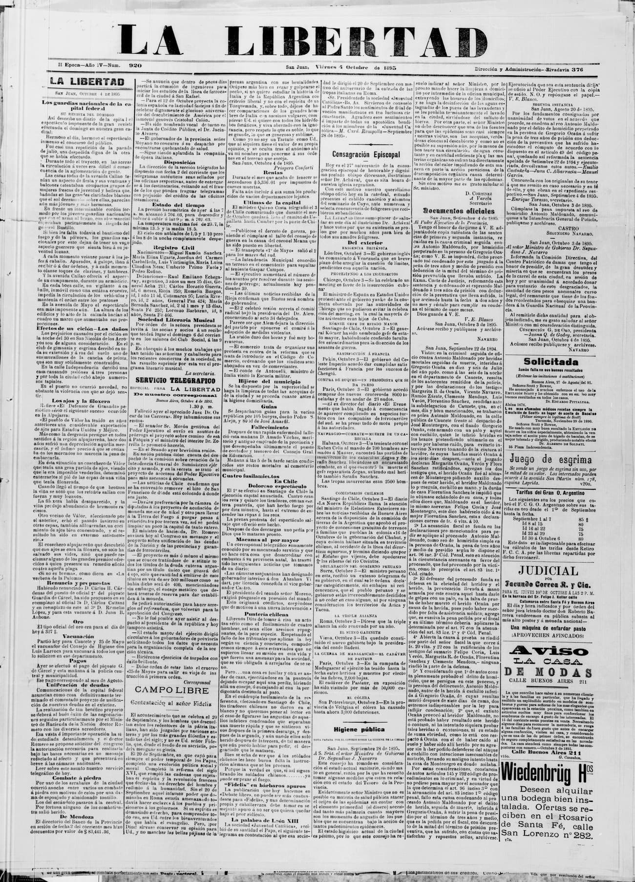 Portada · 4 de Octubre de 1895