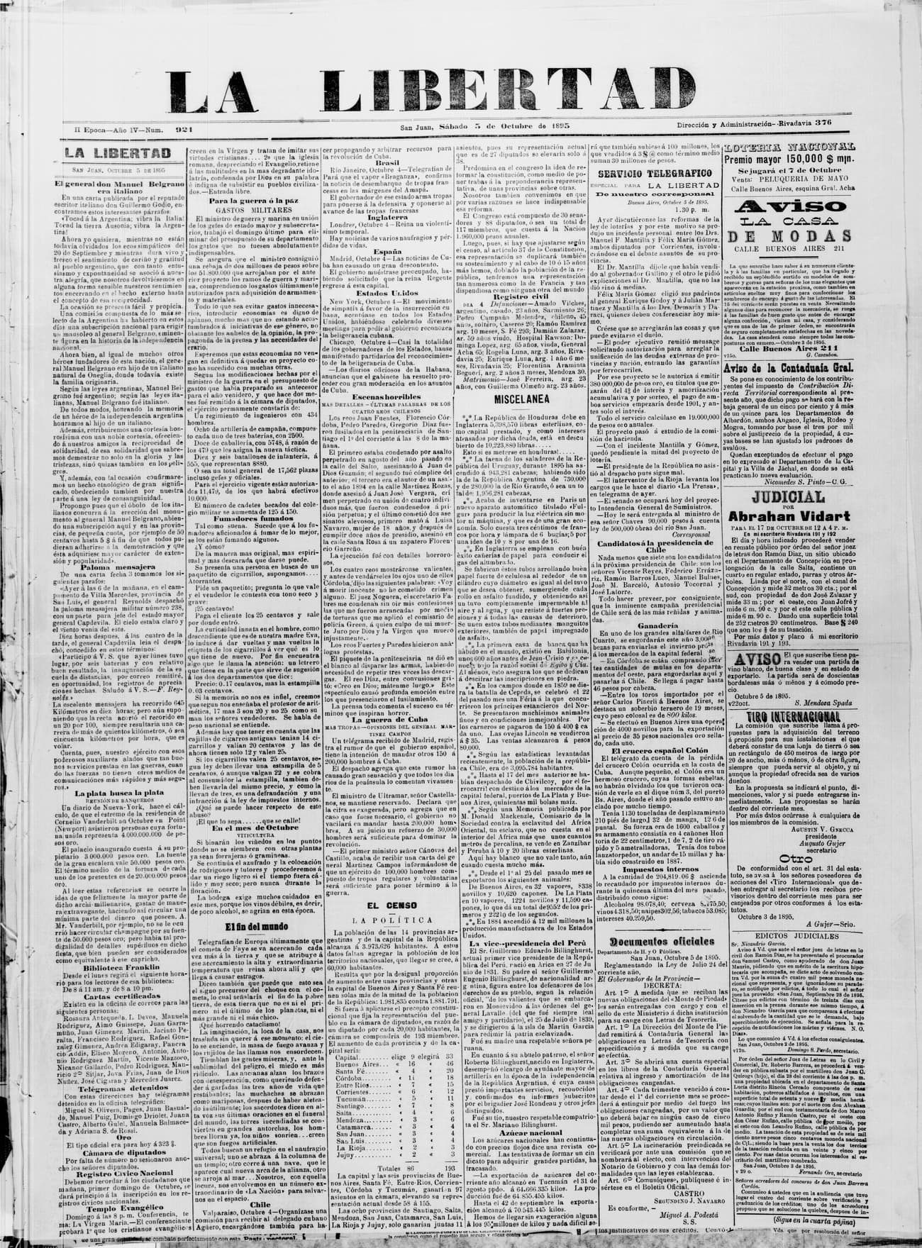 Portada · 5 de Octubre de 1895