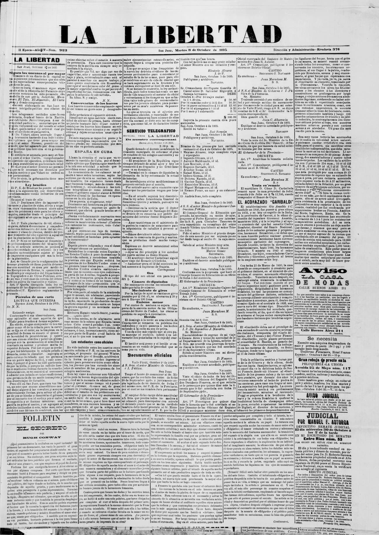 Portada · 8 de Octubre de 1895