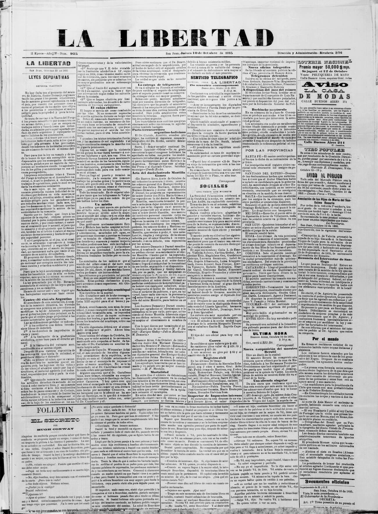 Portada · 10 de Octubre de 1895
