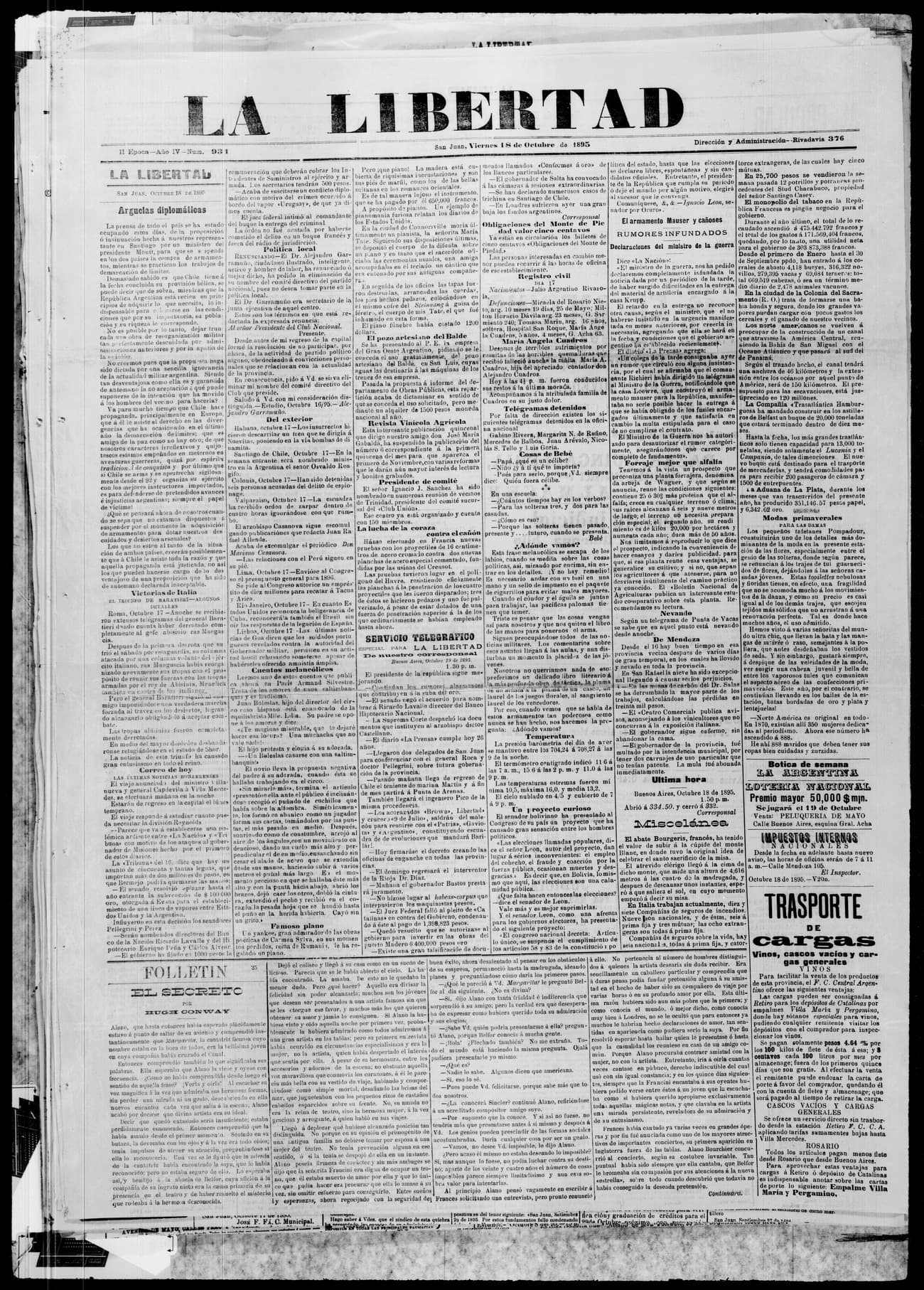Portada · 18 de Octubre de 1895