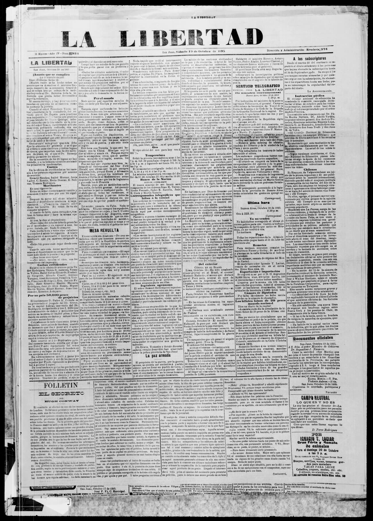 Portada · 19 de Octubre de 1895