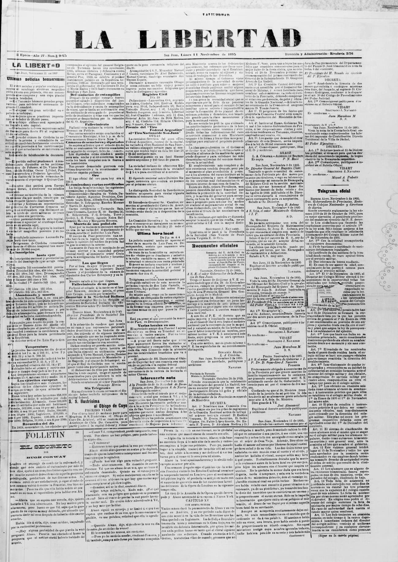 Portada · 11 de Noviembre de 1895
