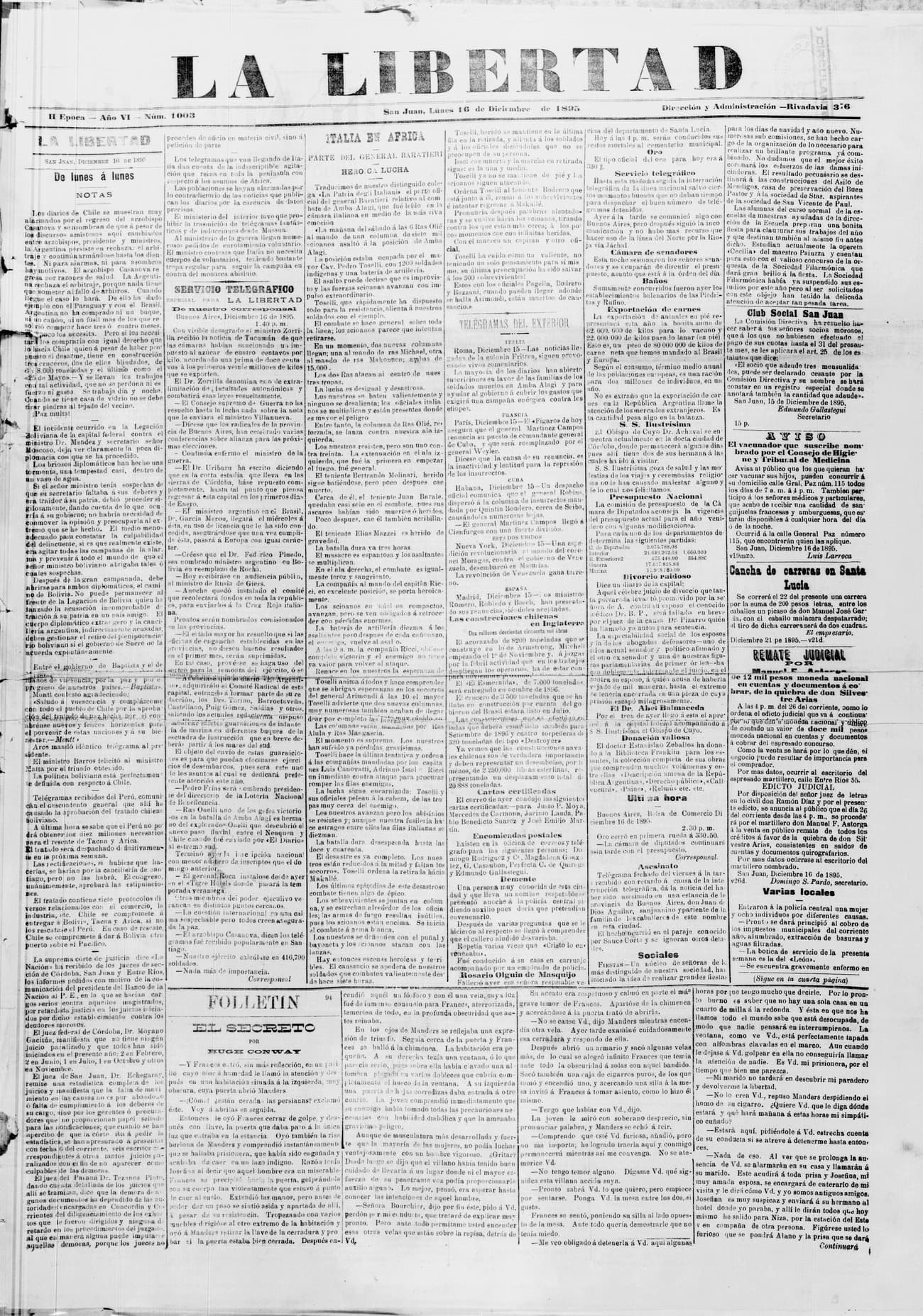Portada · 16 de Diciembre de 1895