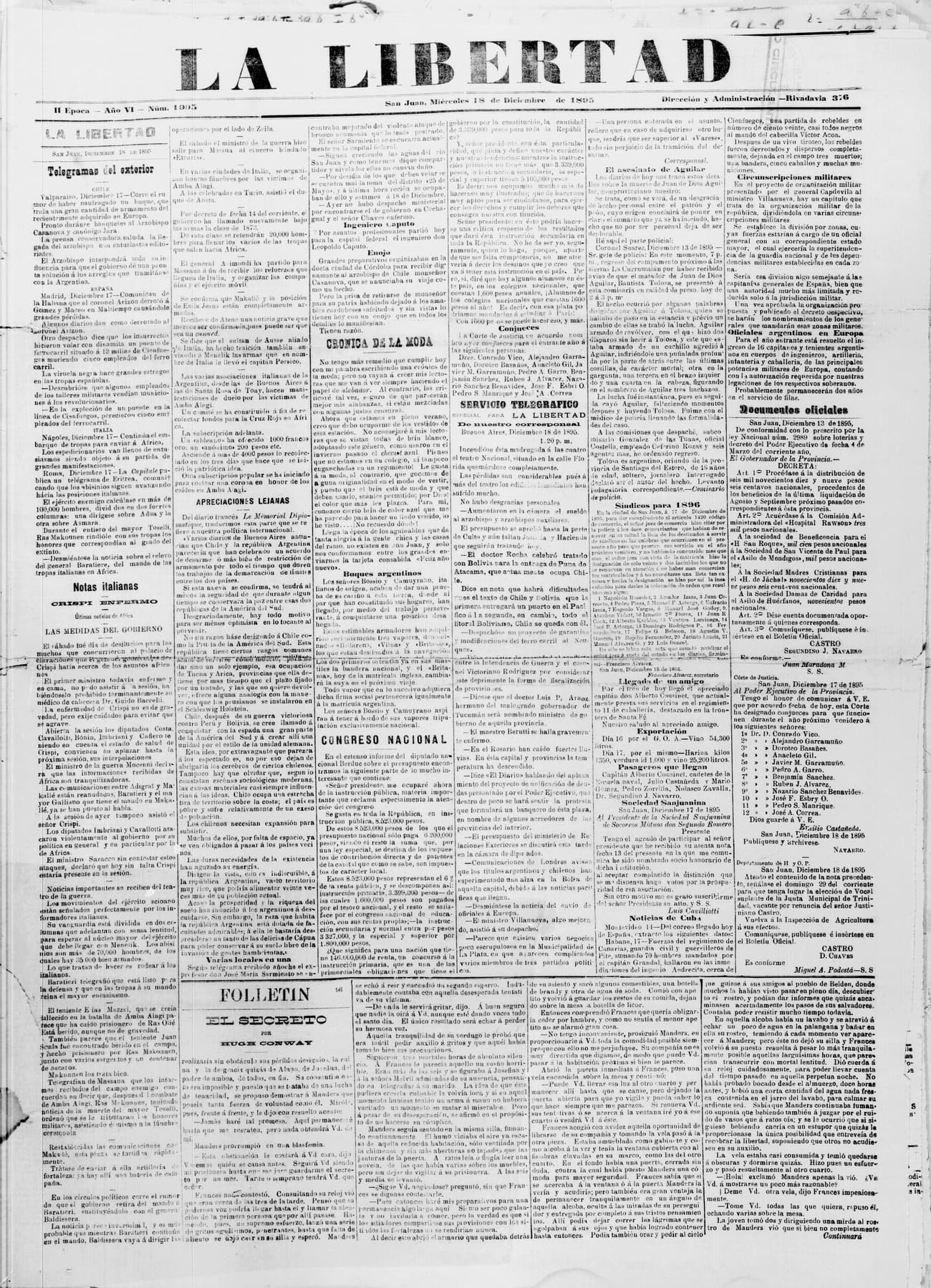 Portada · 18 de Diciembre de 1895