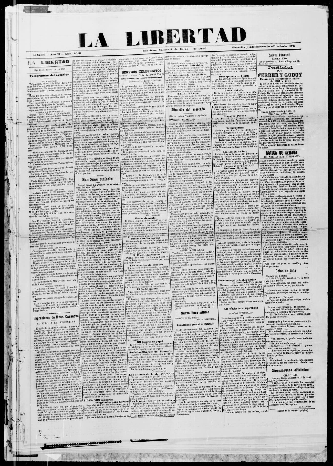 Portada · 4 de Enero de 1896