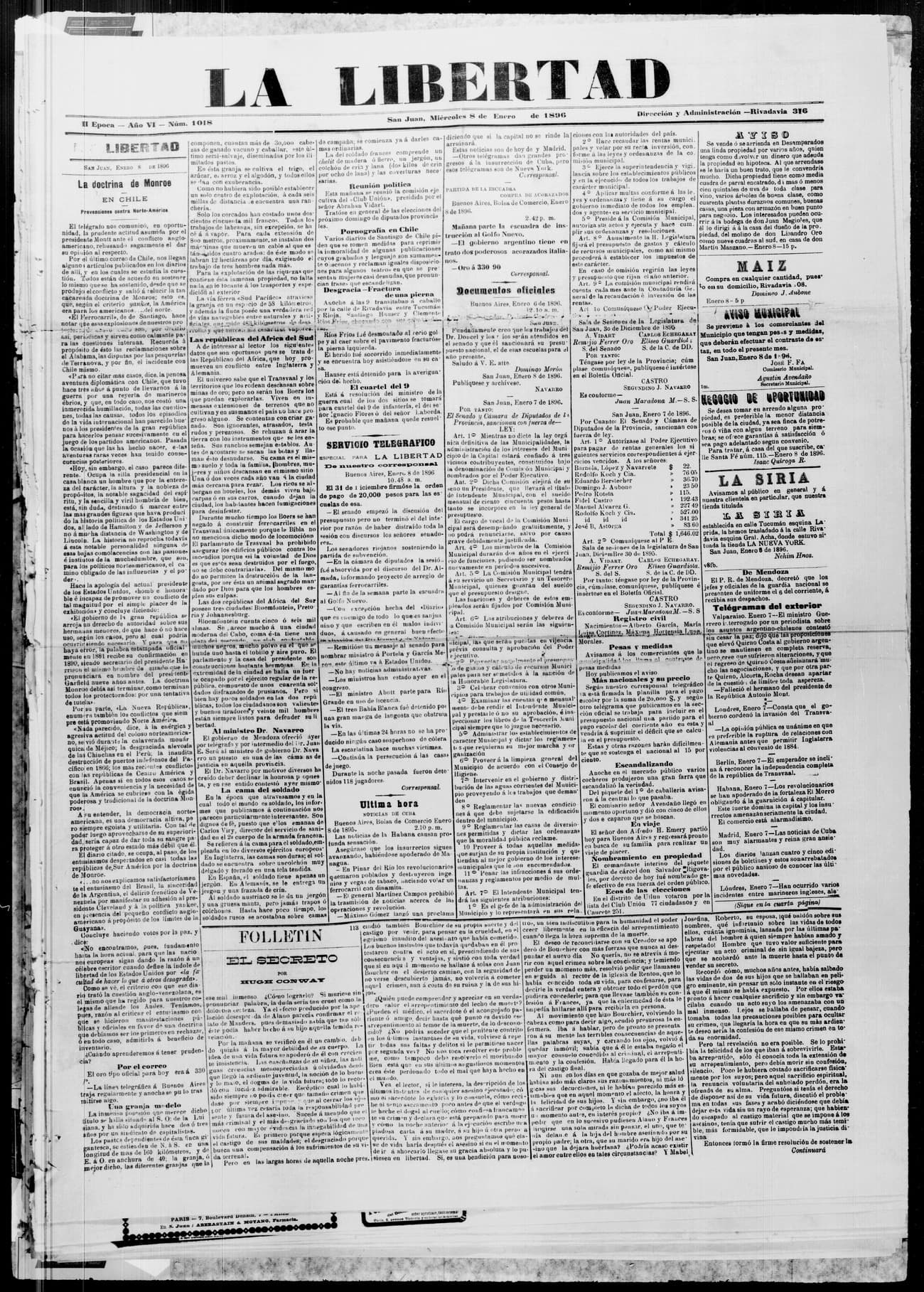 Portada · 8 de Enero de 1896