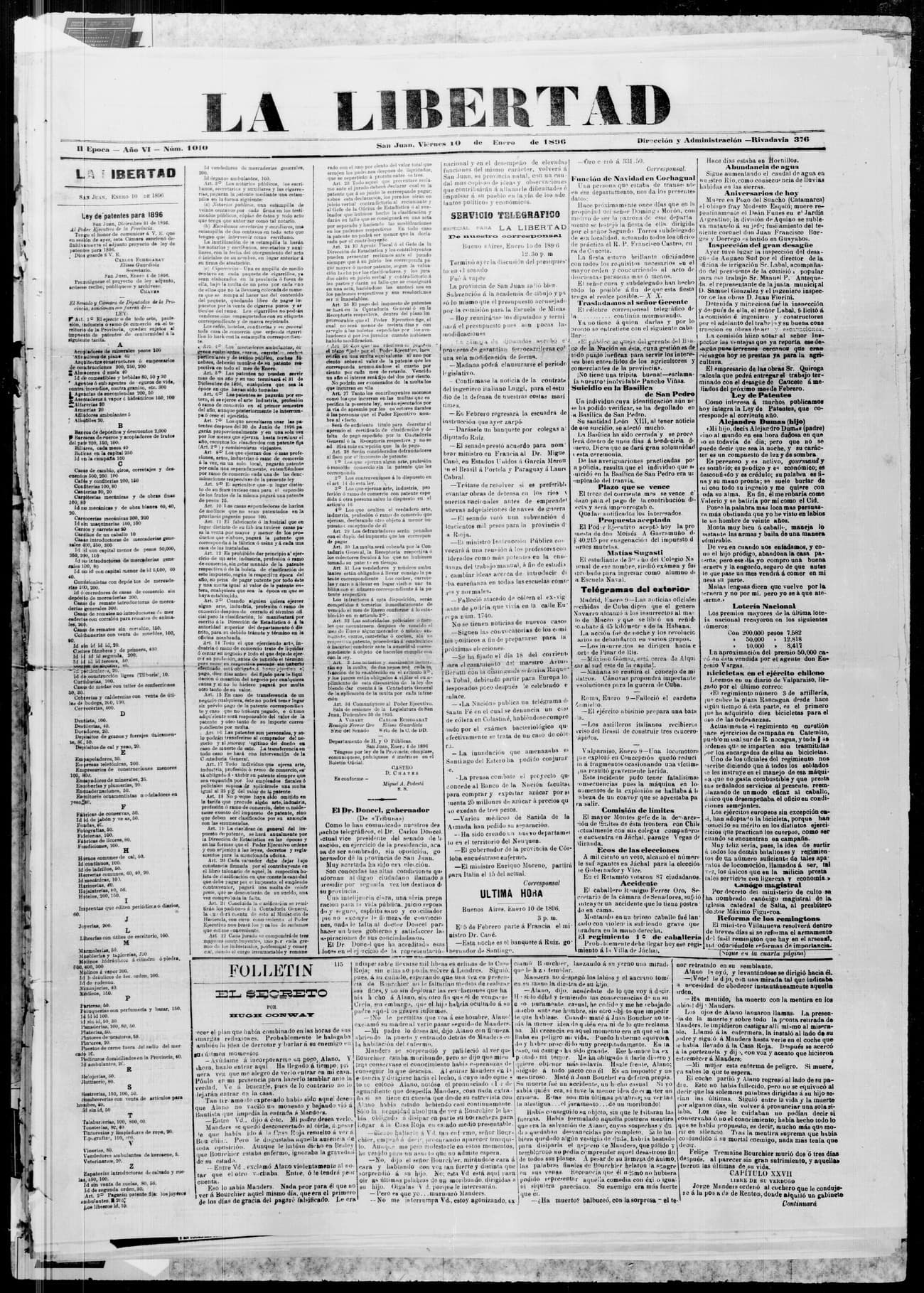 Portada · 10 de Enero de 1896