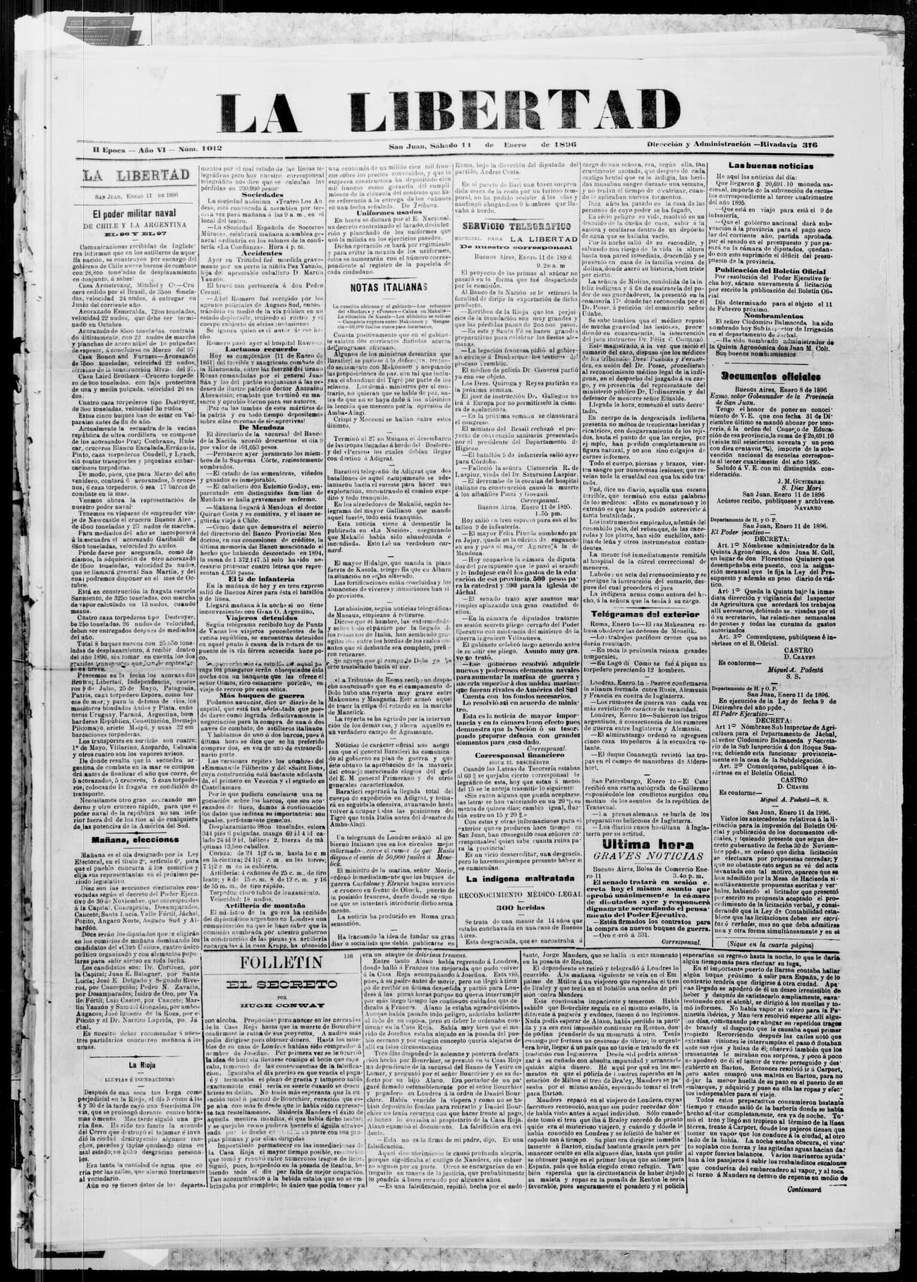 Portada · 11 de Enero de 1896