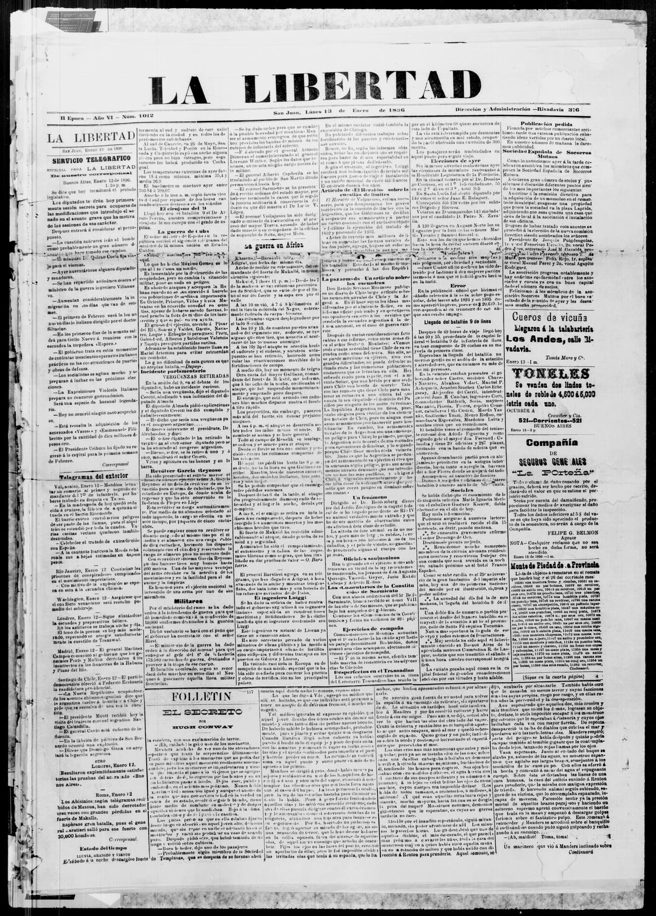 Portada · 13 de Enero de 1896