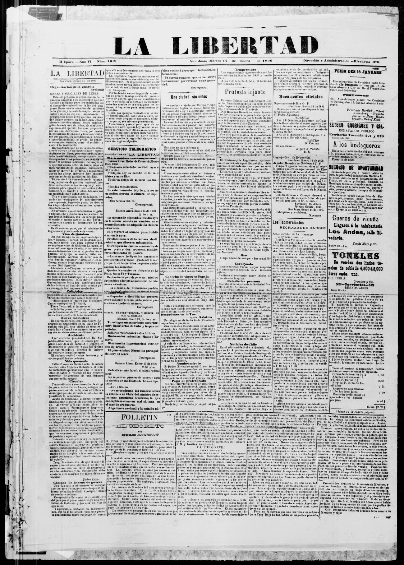 Portada · 14 de Enero de 1896