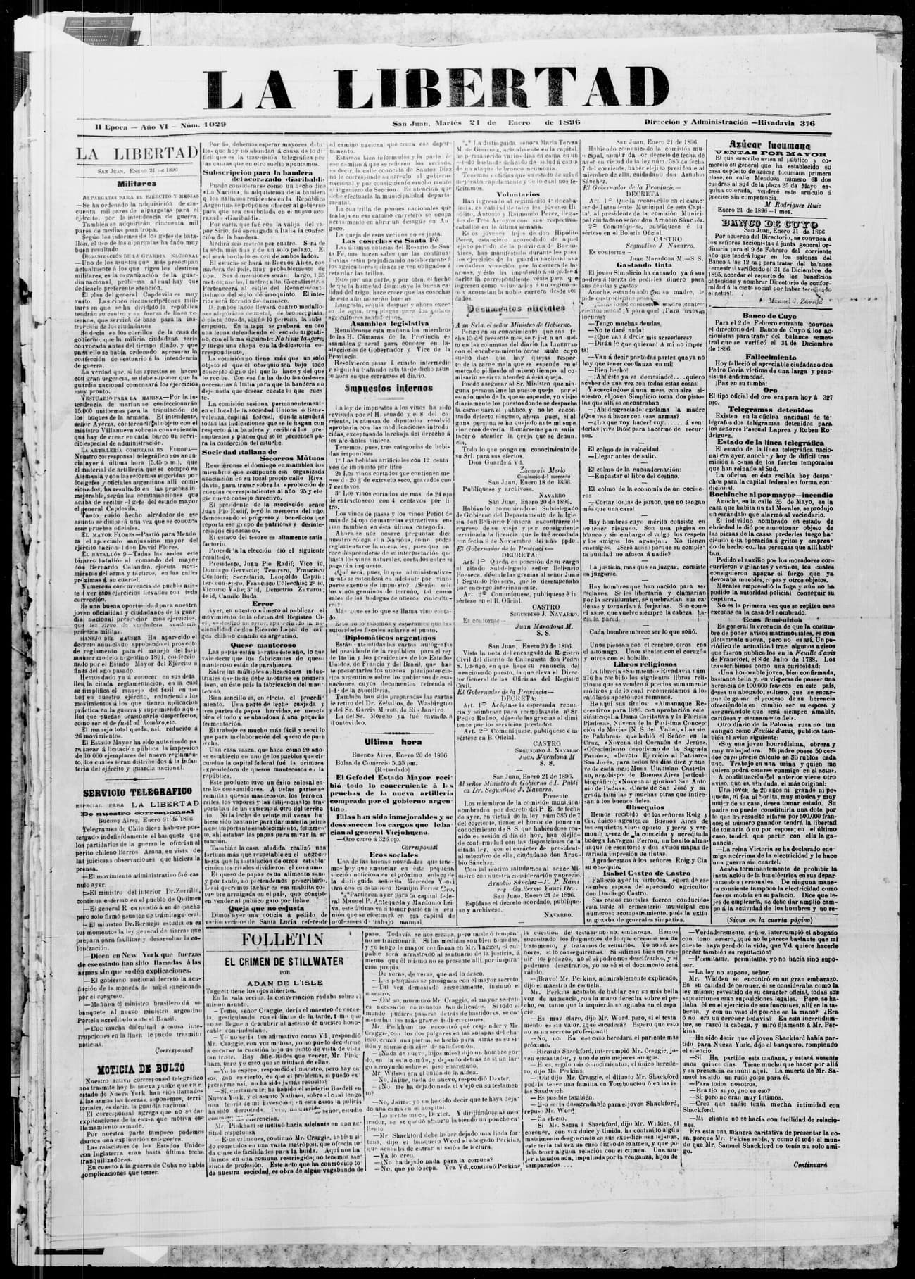 Portada · 21 de Enero de 1896
