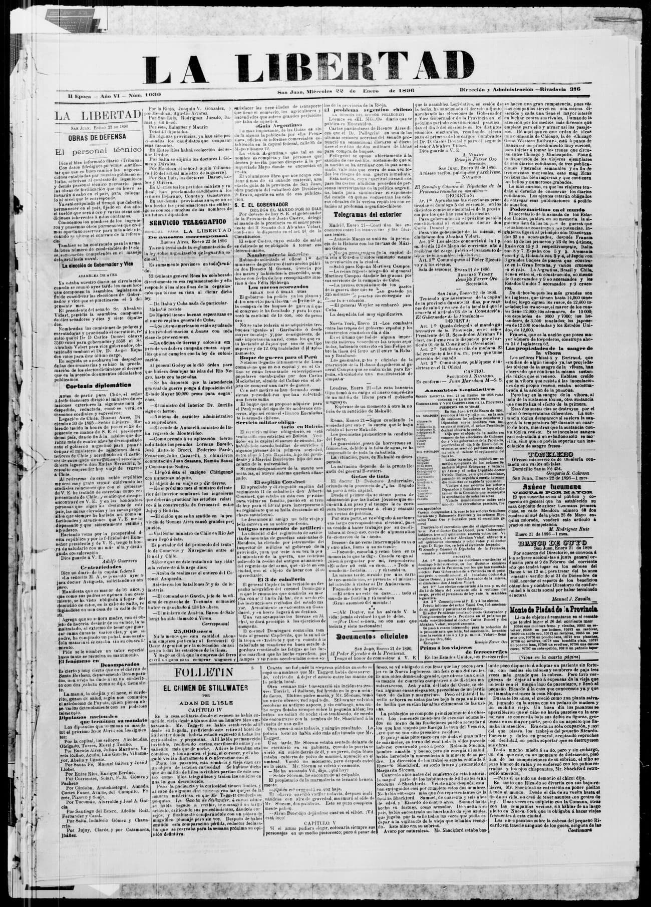 Portada · 22 de Enero de 1896