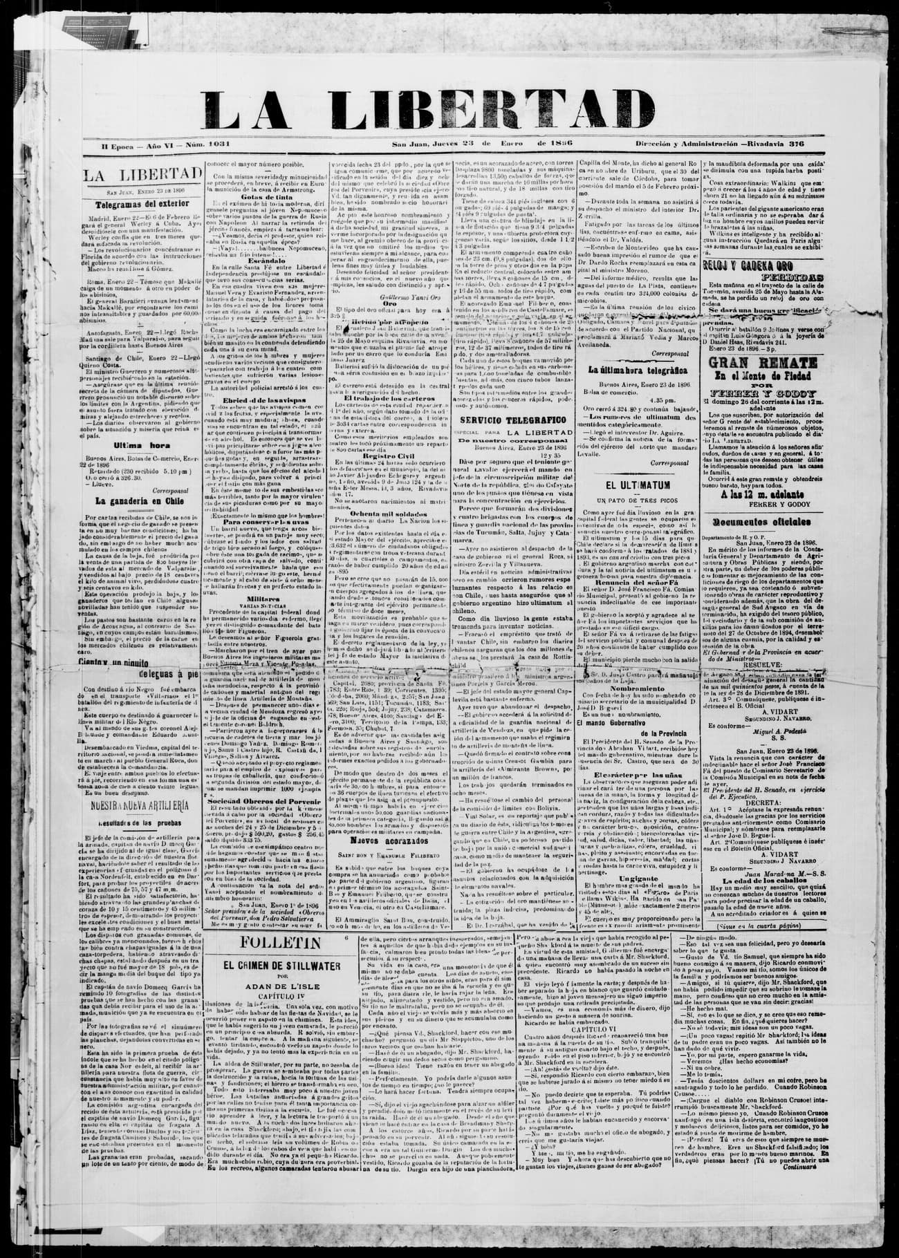 Portada · 23 de Enero de 1896
