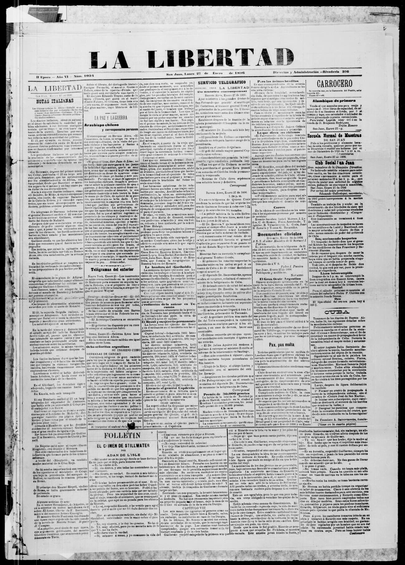 Portada · 27 de Enero de 1896