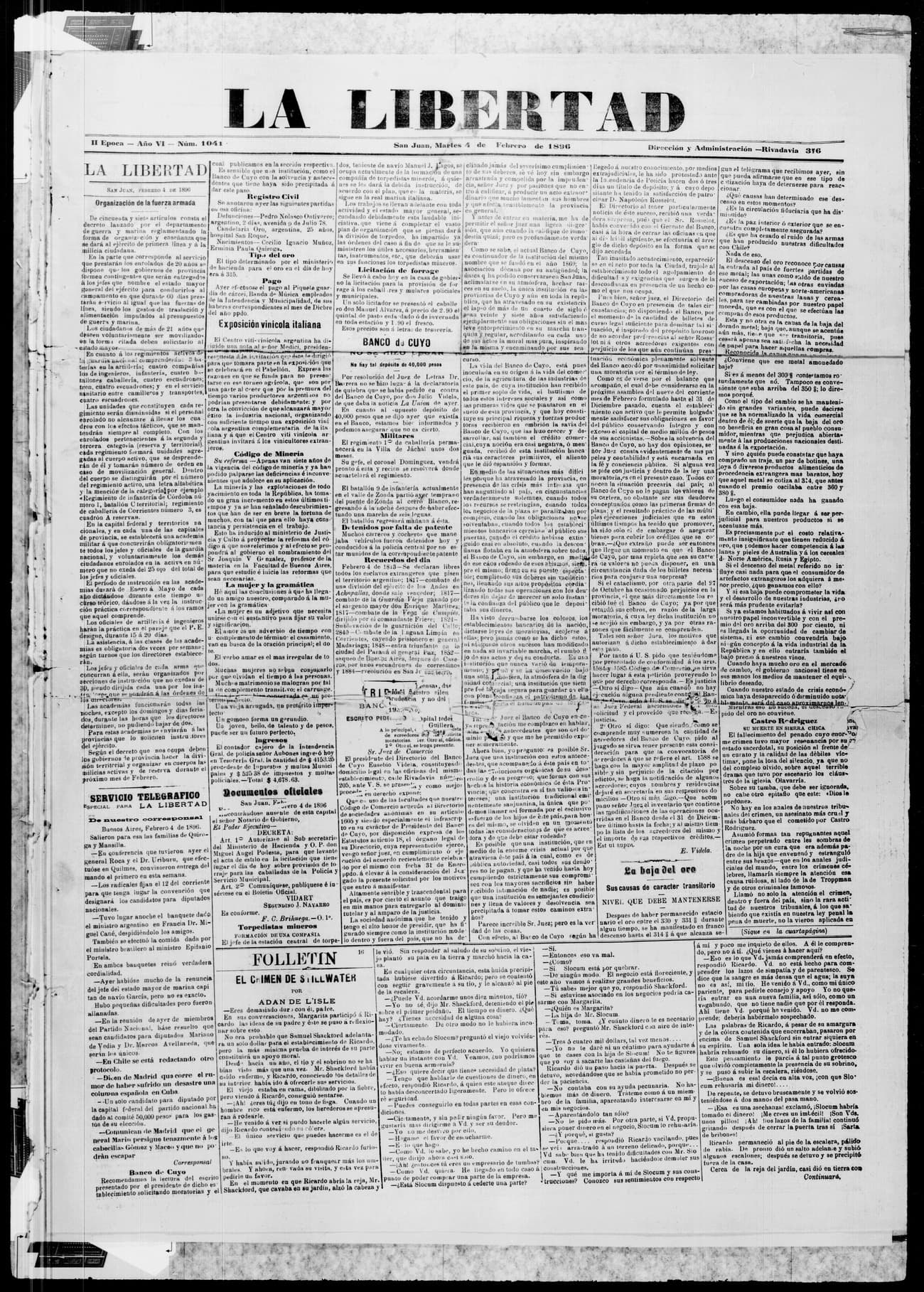 Portada · 4 de Febrero de 1896