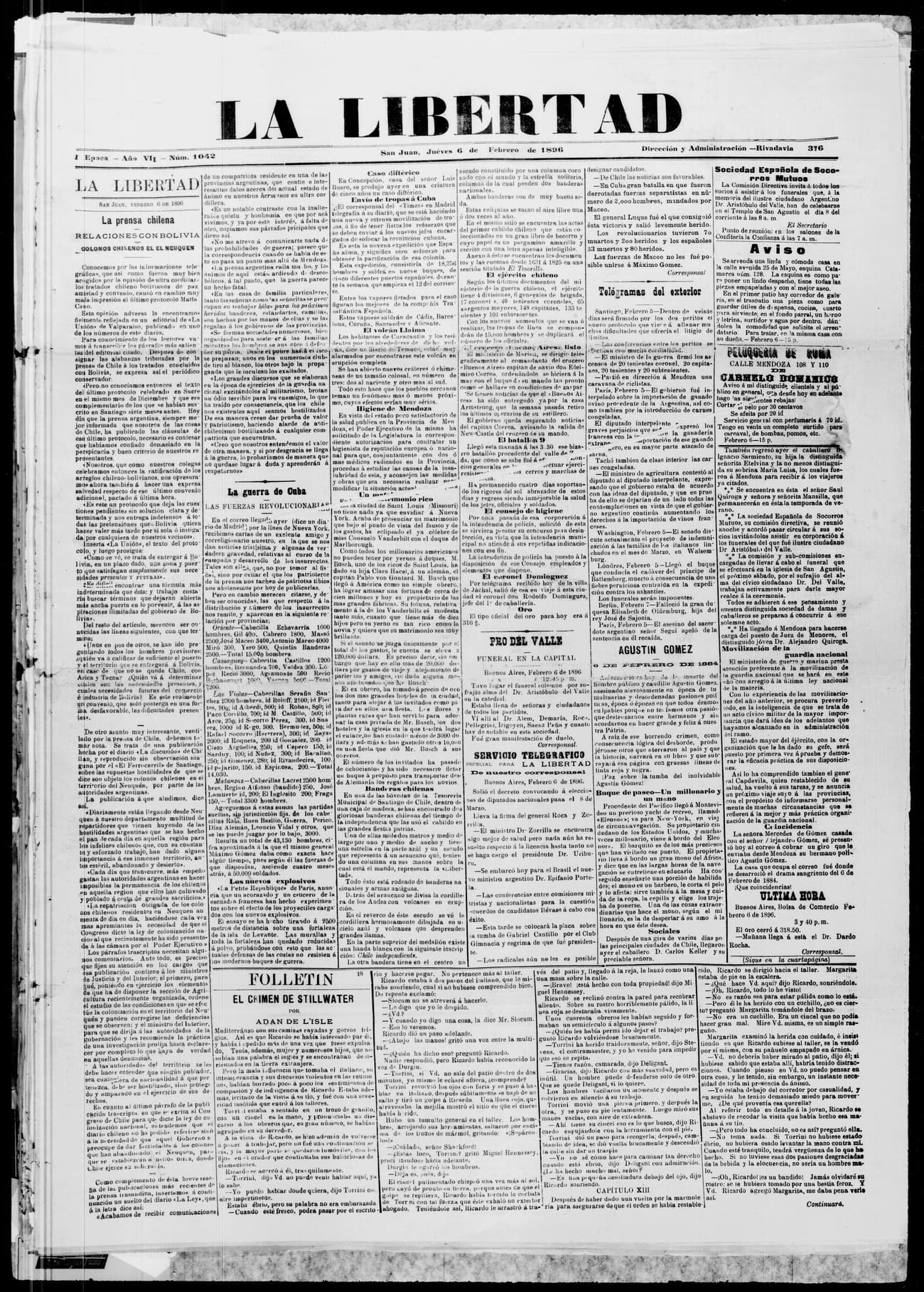 Portada · 6 de Febrero de 1896