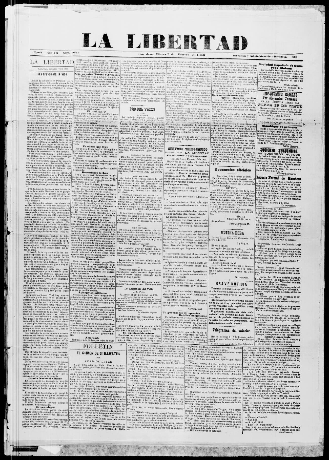 Portada · 7 de Febrero de 1896