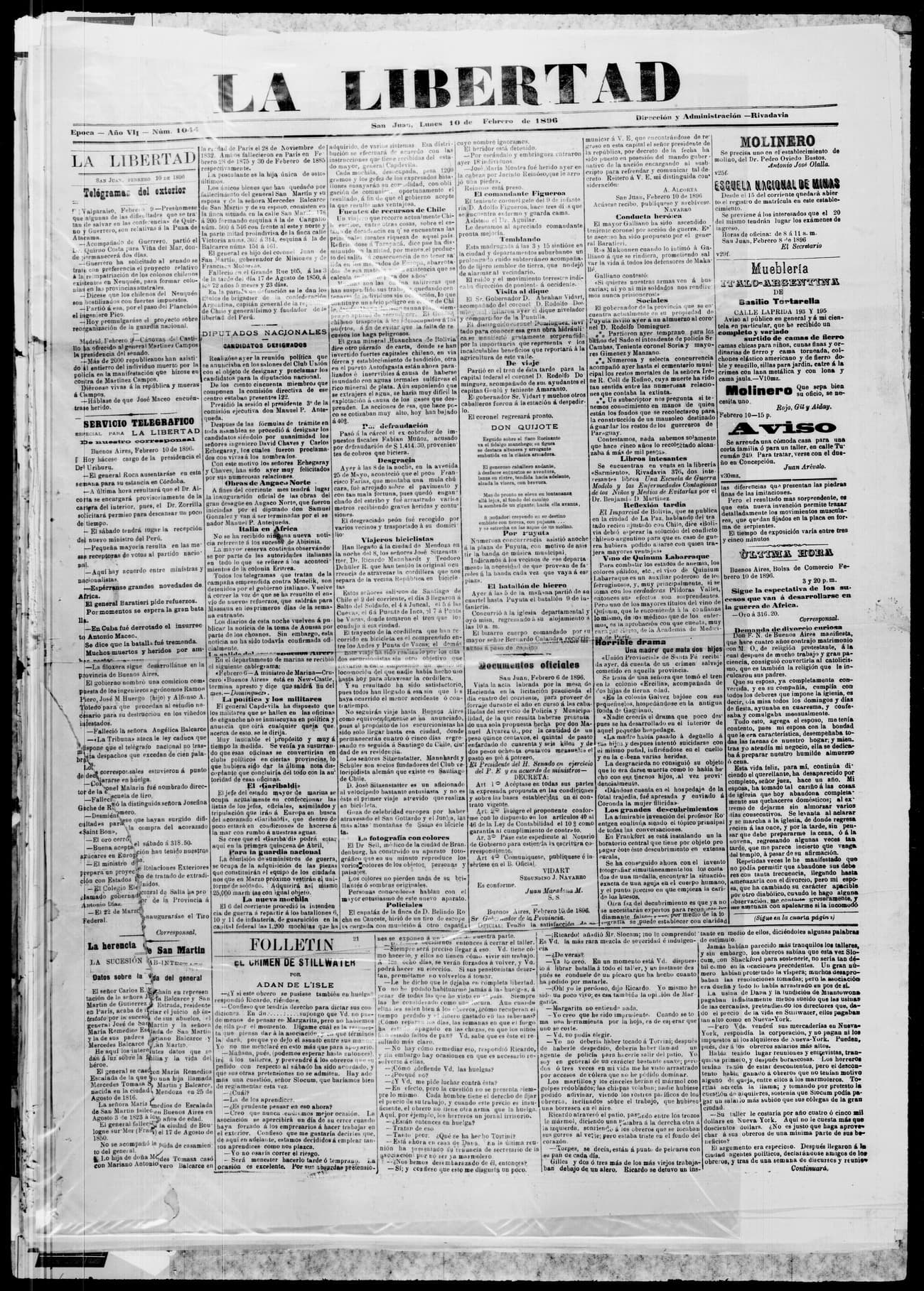 Portada · 10 de Febrero de 1896