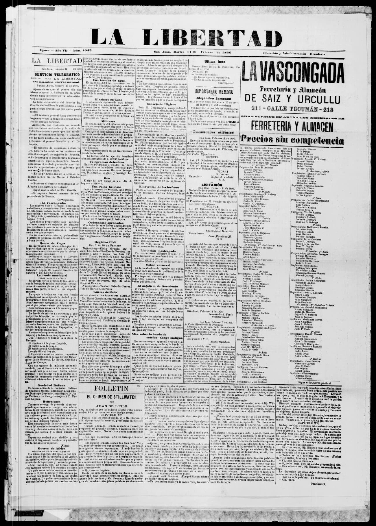Portada · 11 de Febrero de 1896