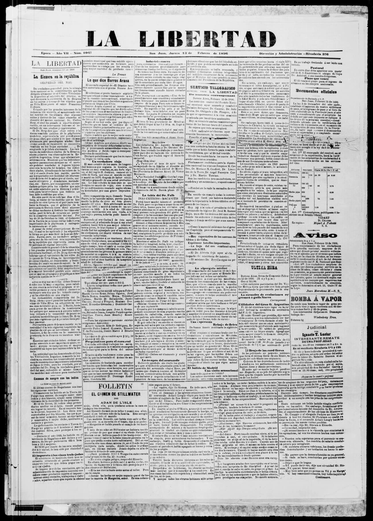 Portada · 13 de Febrero de 1896