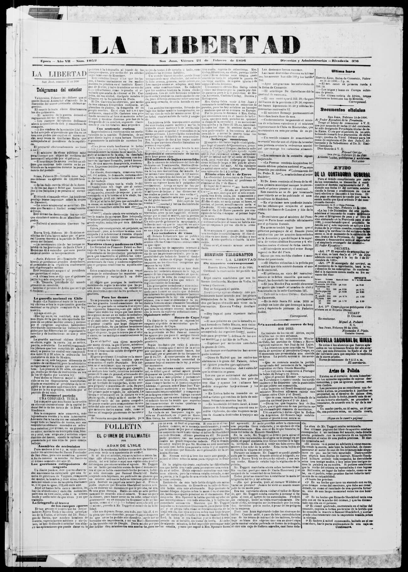 Portada · 21 de Febrero de 1896