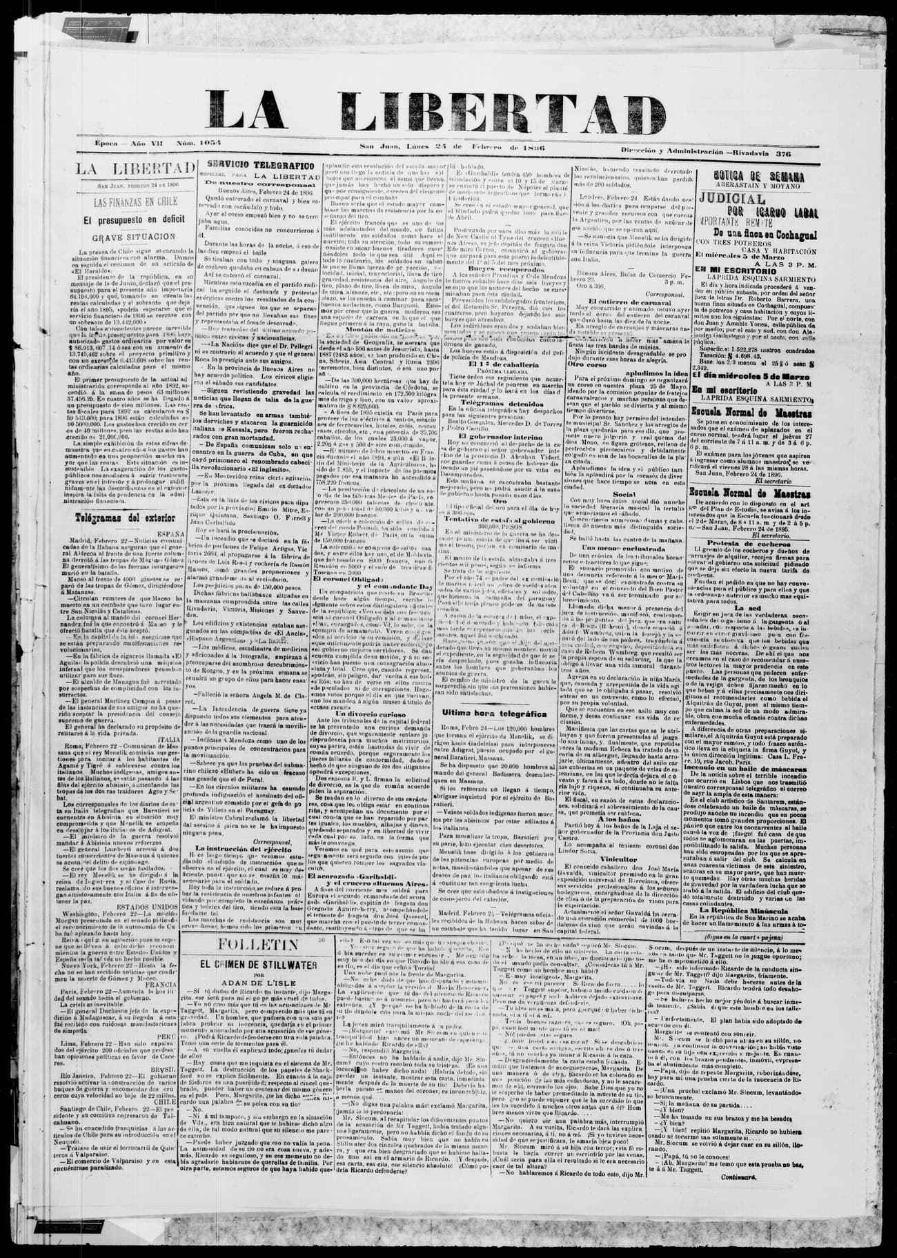 Portada · 24 de Febrero de 1896