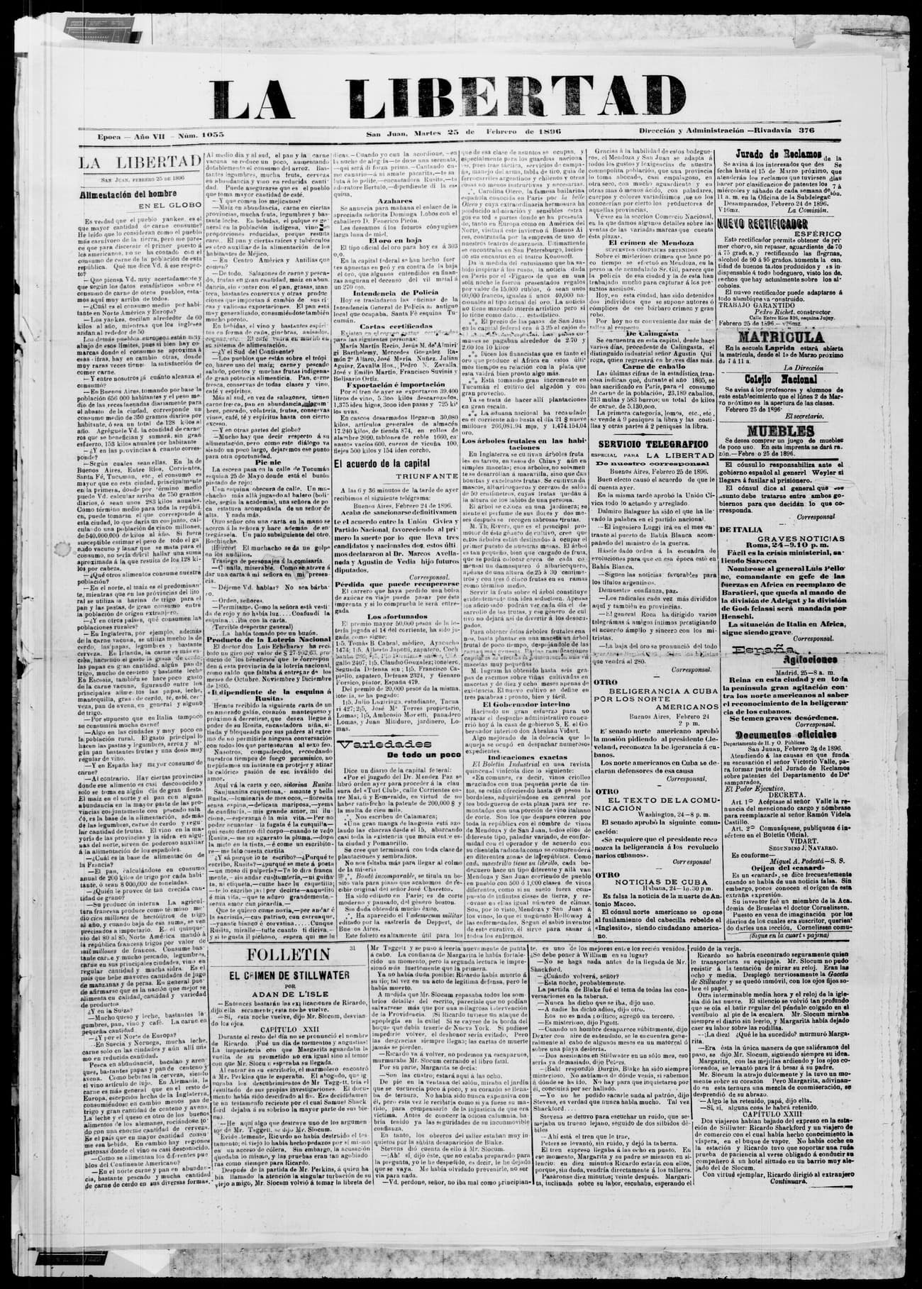 Portada · 25 de Febrero de 1896