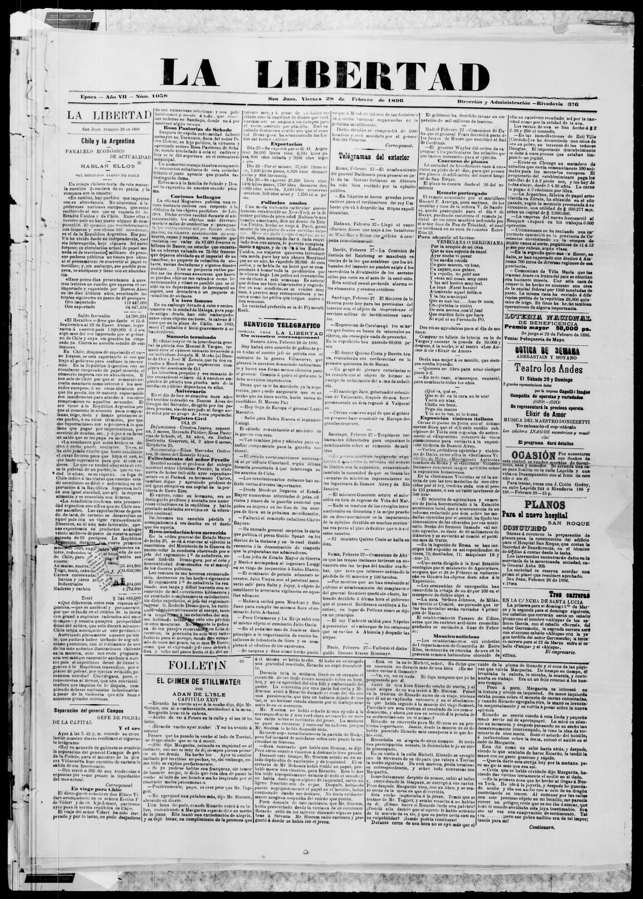 Portada · 28 de Febrero de 1896