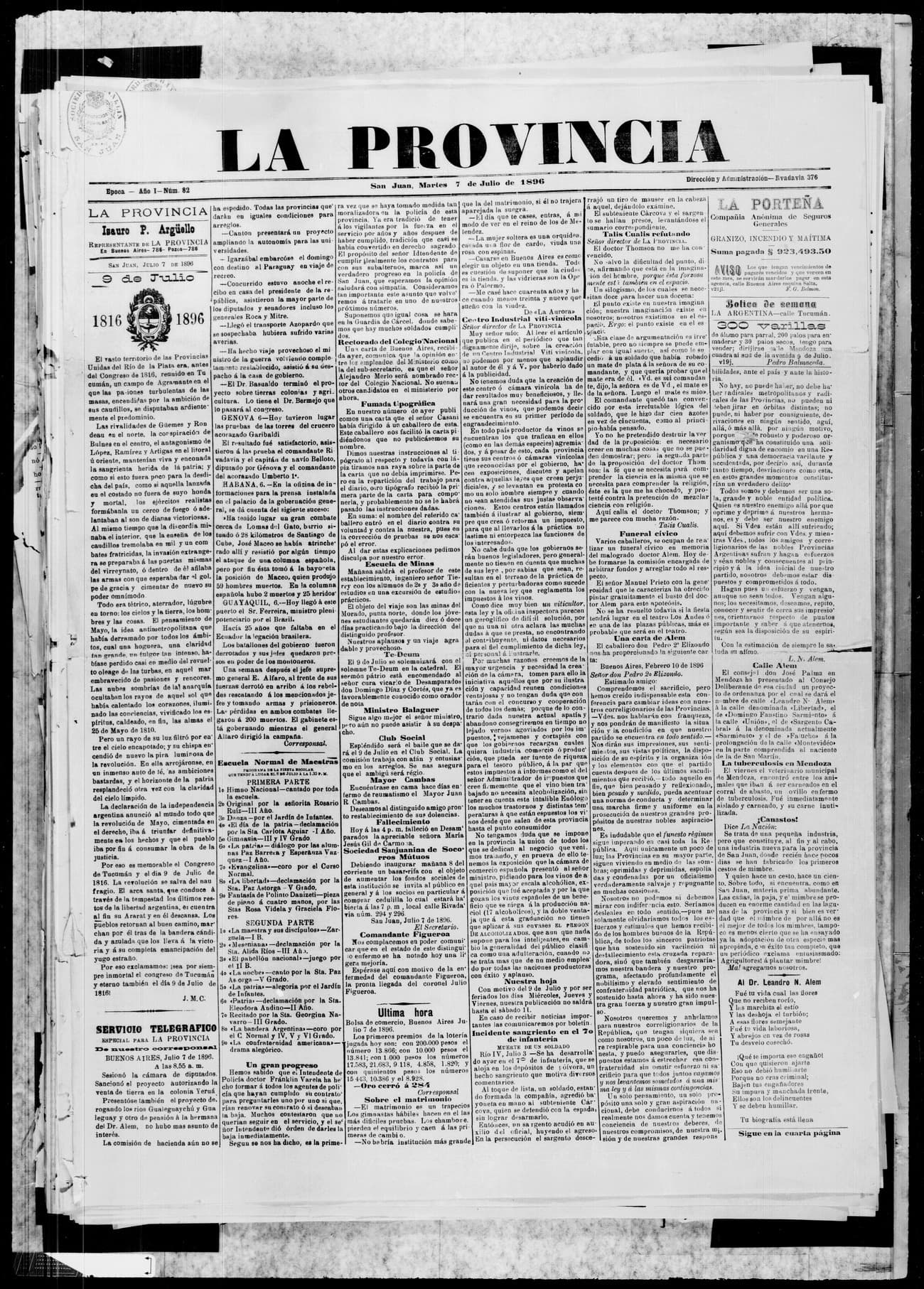 Portada · 7 de Julio de 1896