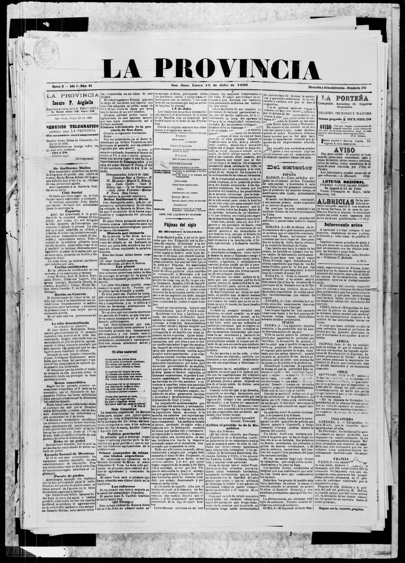 Portada · 13 de Julio de 1896