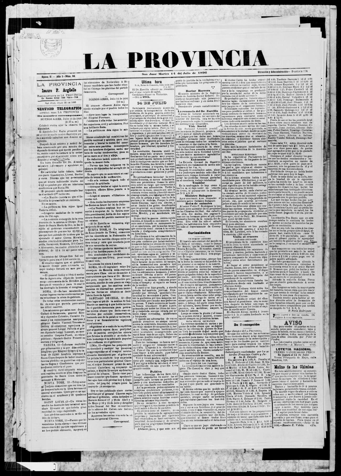 Portada · 14 de Julio de 1896