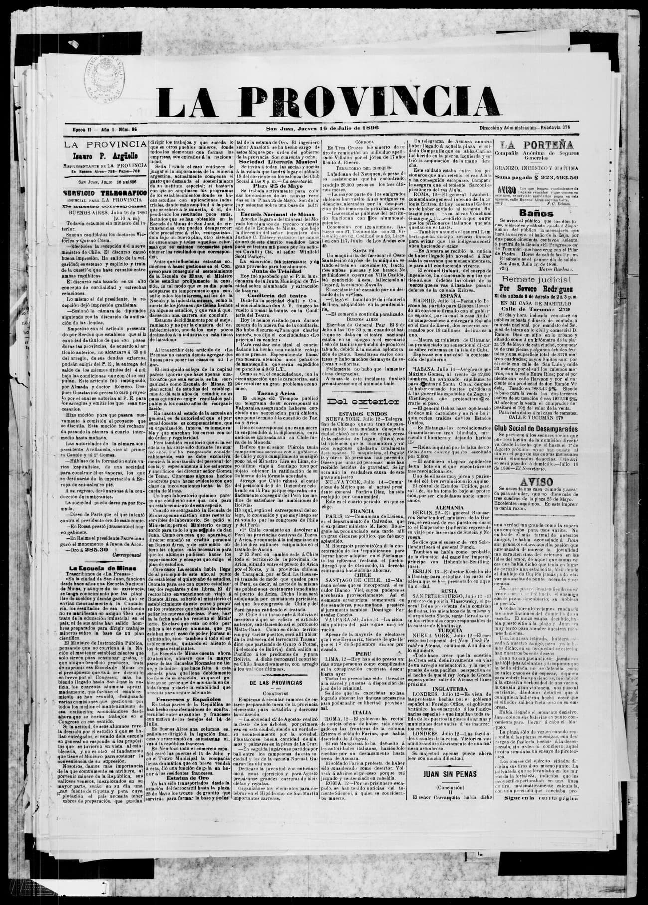 Portada · 16 de Julio de 1896