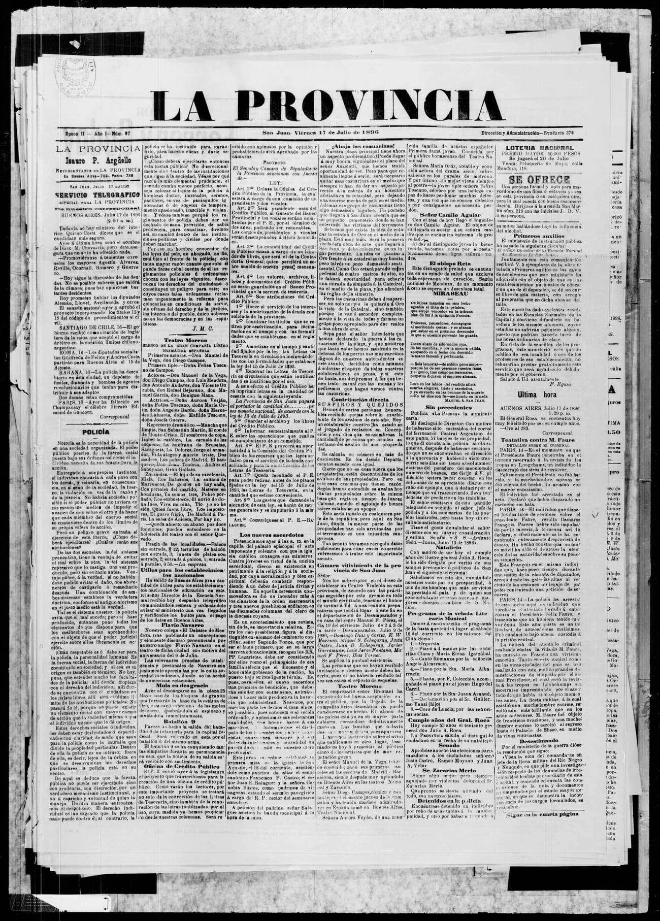 Portada · 17 de Julio de 1896