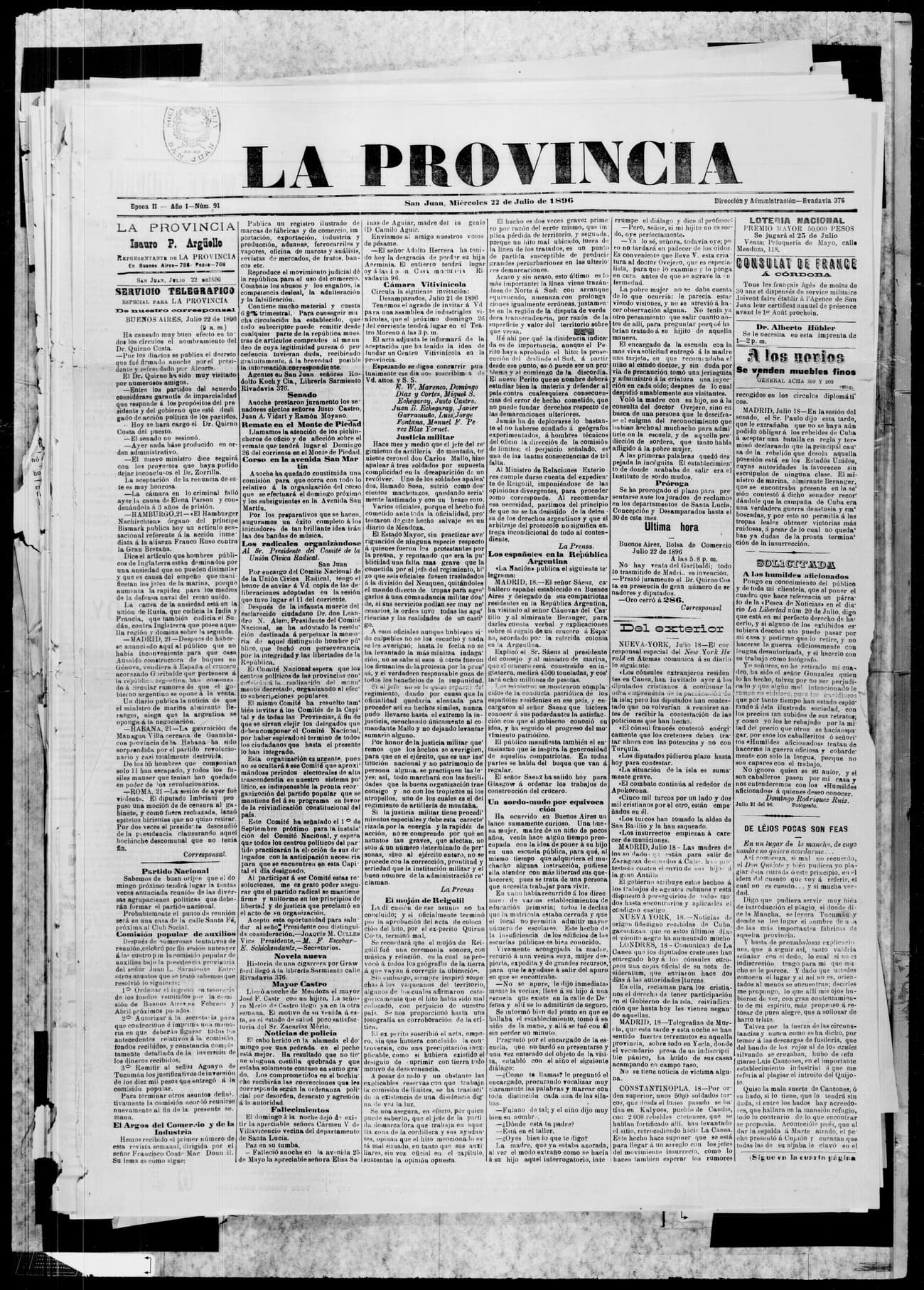 Portada · 22 de Julio de 1896