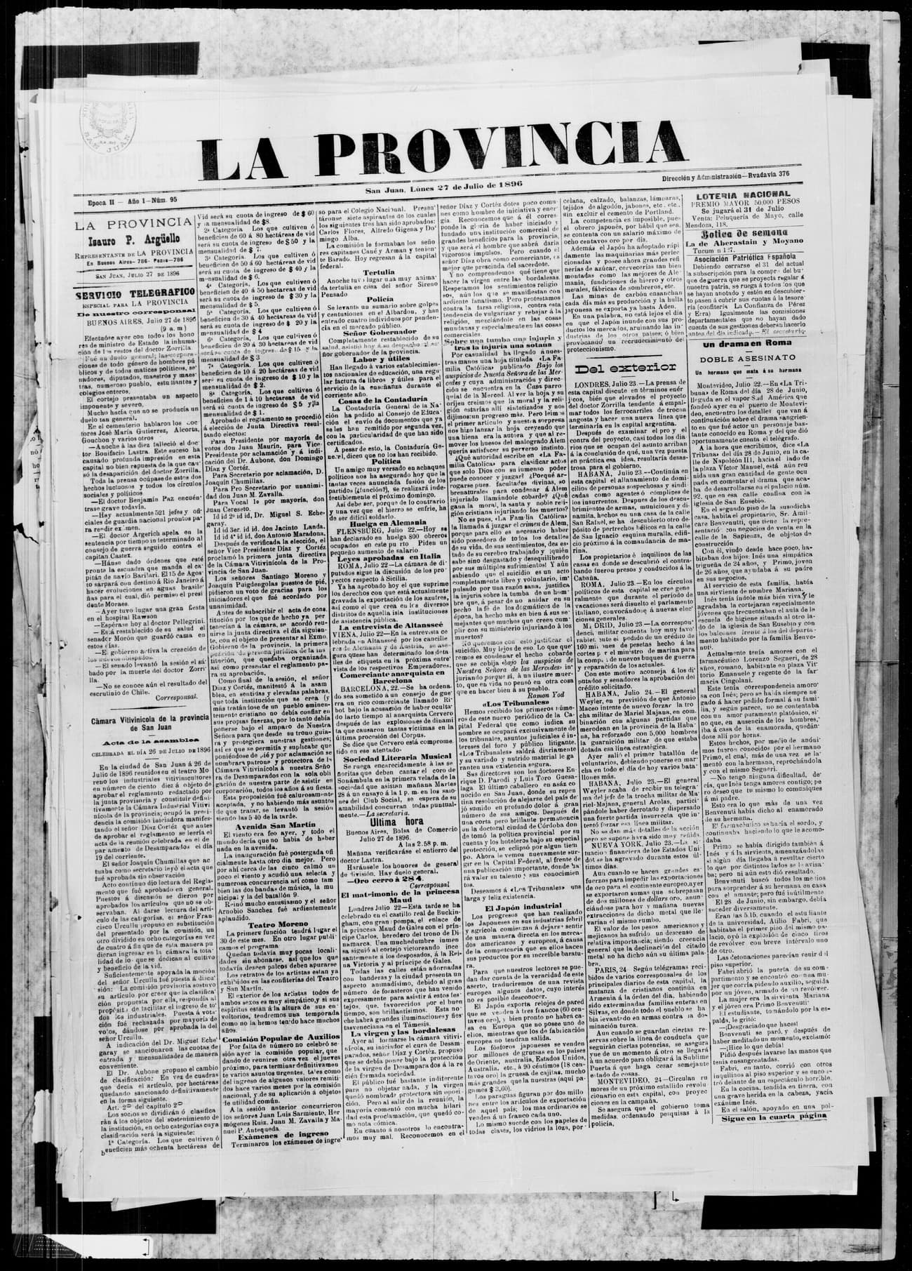 Portada · 27 de Julio de 1896
